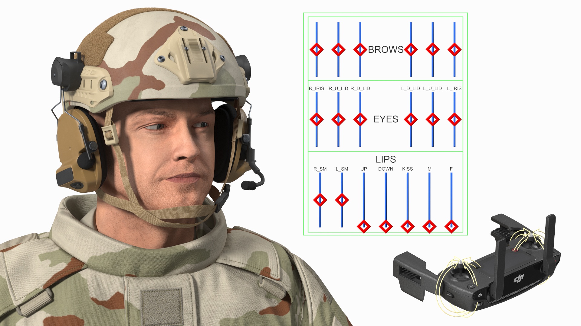 FPV Drone Military Operator in Desert Camouflage Uniform Fur Rigged 3D
