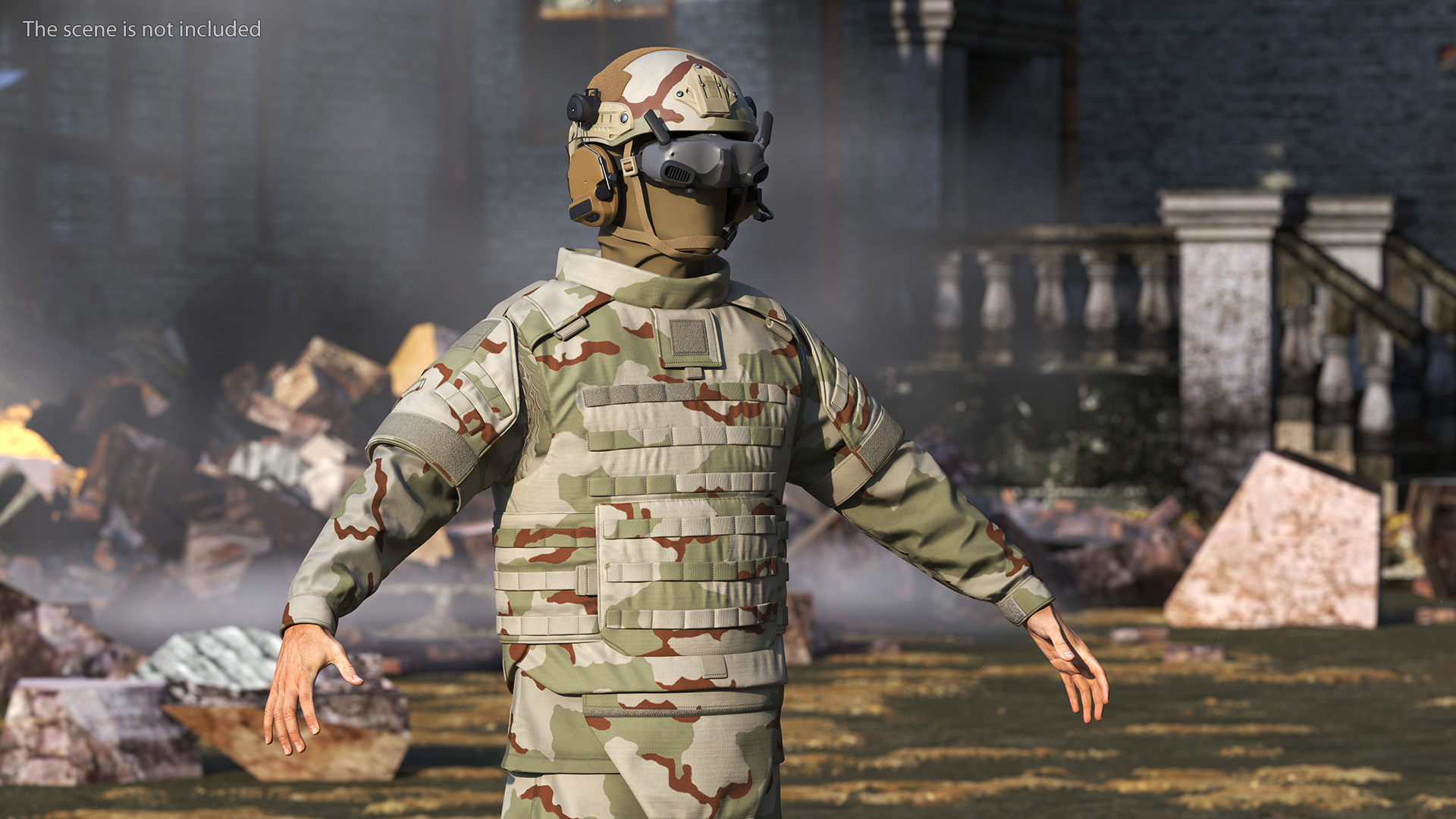 FPV Drone Military Operator in Desert Camouflage Uniform Fur Rigged 3D