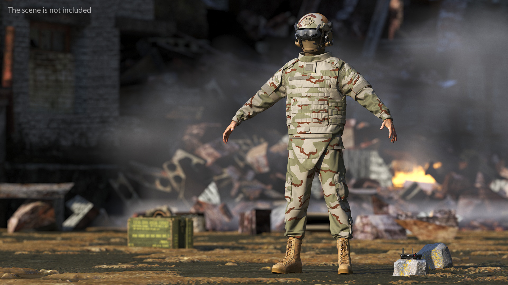 FPV Drone Military Operator in Desert Camouflage Uniform Fur Rigged 3D
