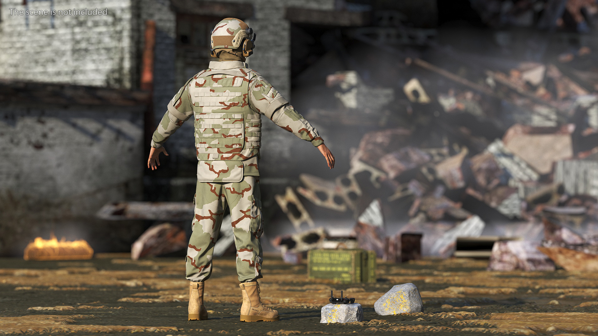 FPV Drone Military Operator in Desert Camouflage Uniform Fur Rigged 3D