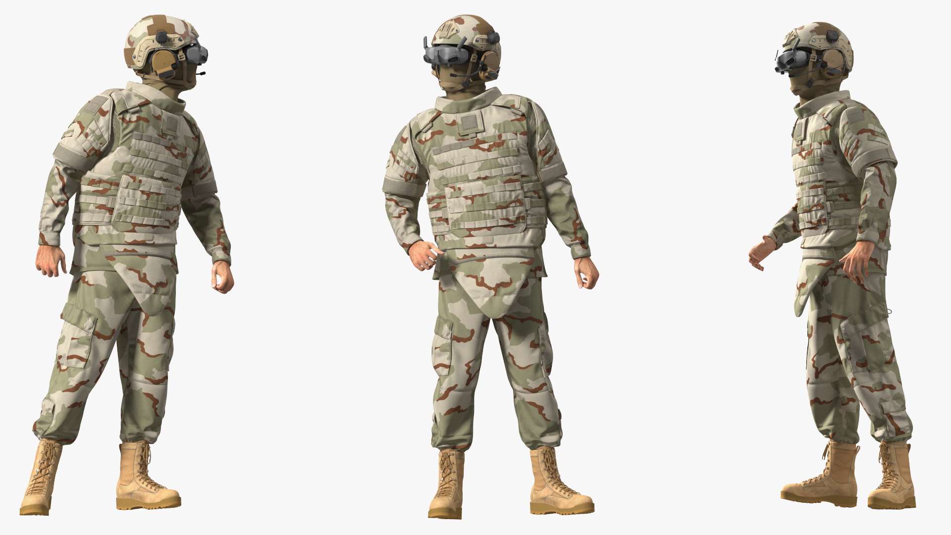 FPV Drone Military Operator in Desert Camouflage Uniform Fur Rigged 3D