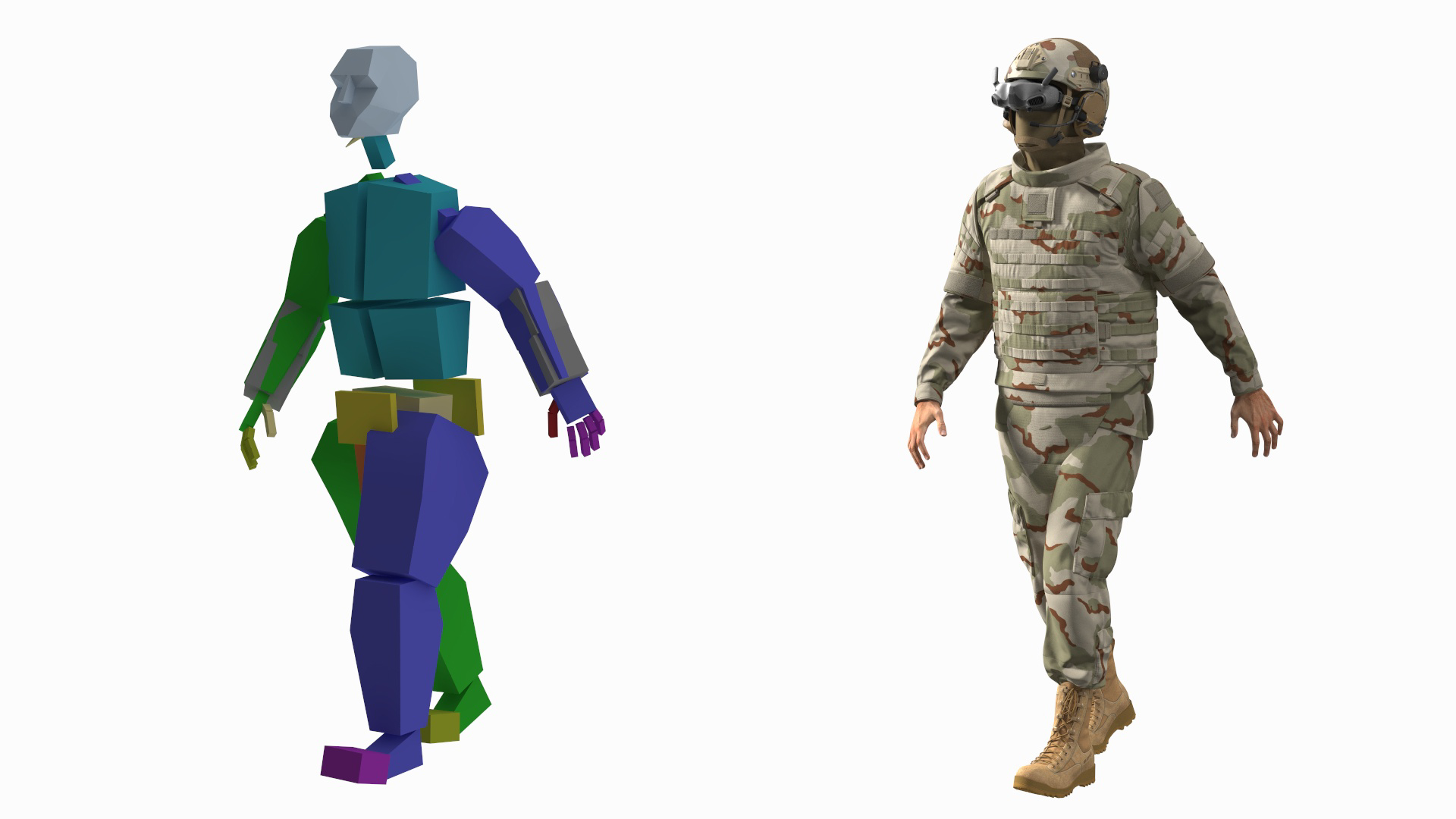 FPV Drone Military Operator in Desert Camouflage Uniform Fur Rigged 3D