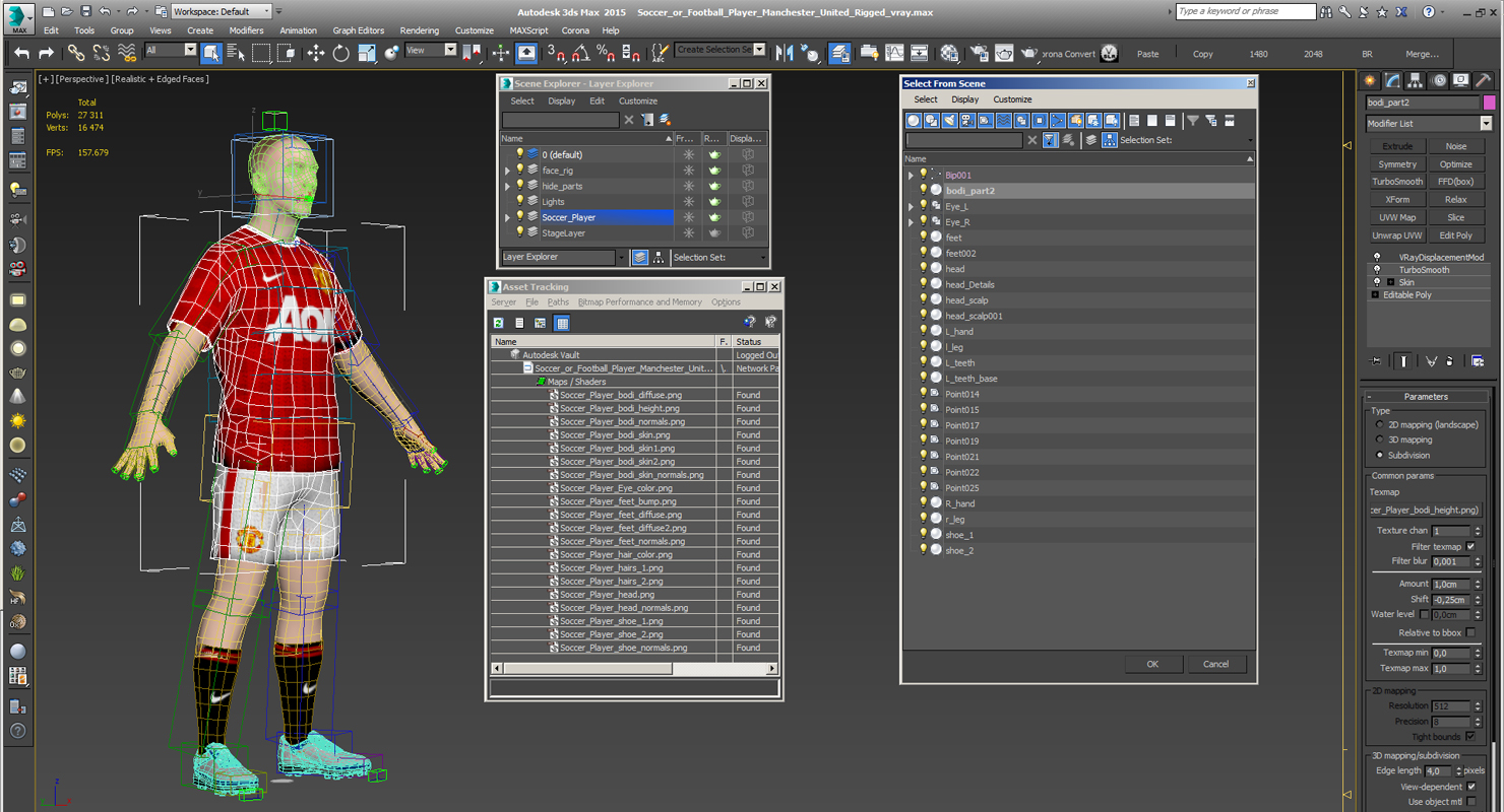3D model Soccer or Football Player Manchester United Rigged