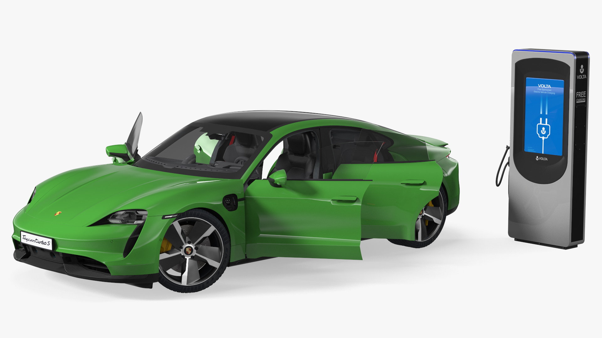 3D Electric Car Charging Station and Porsche Taycan Turbo S 2020 Rigged model