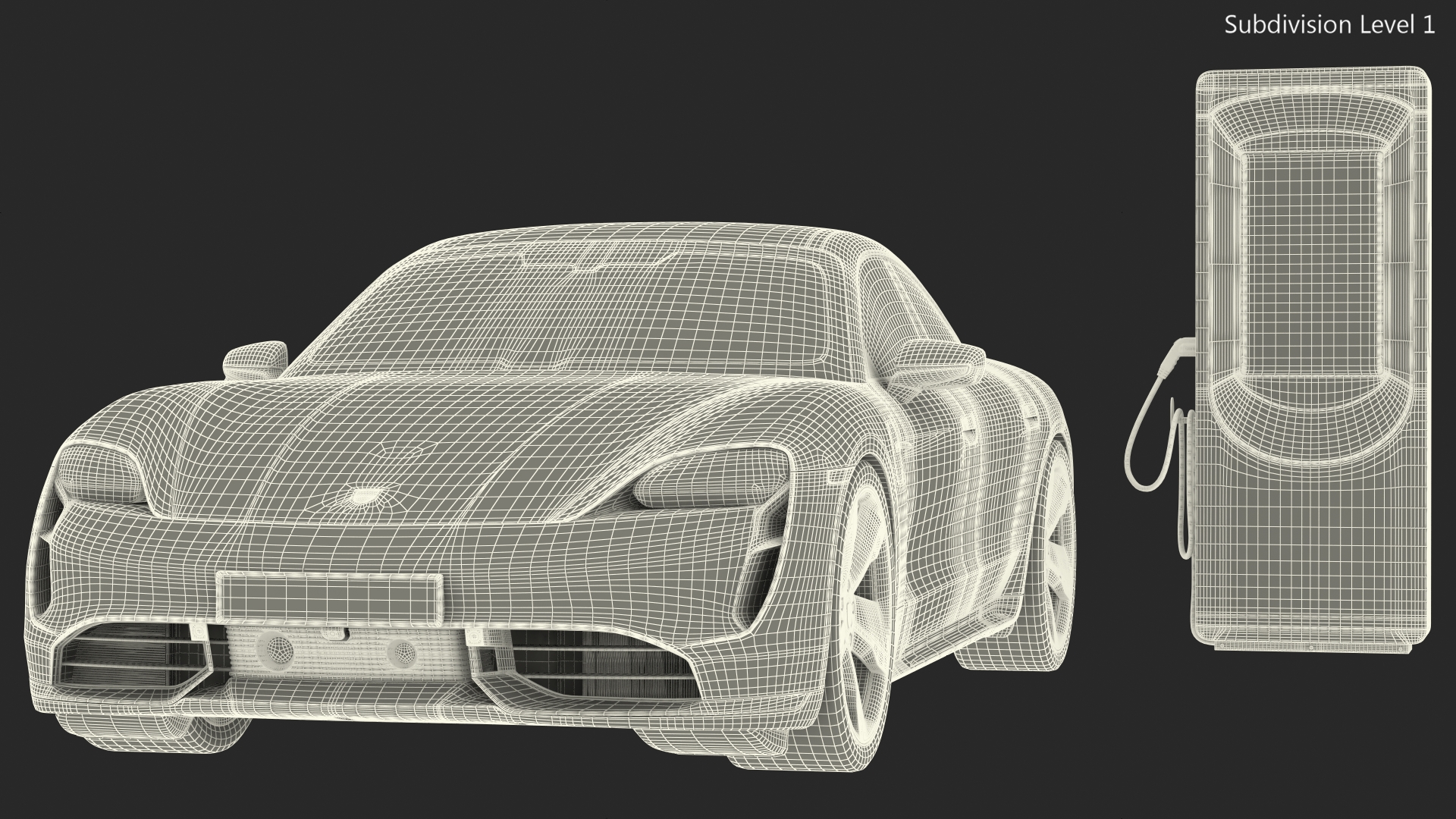 3D Electric Car Charging Station and Porsche Taycan Turbo S 2020 Rigged model