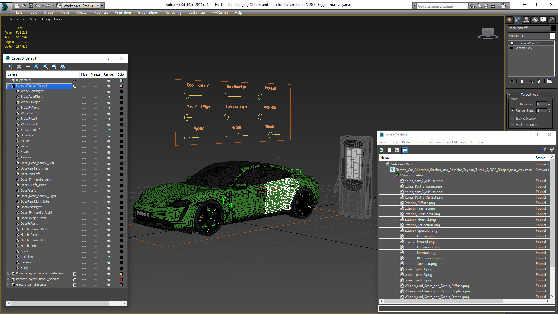 3D Electric Car Charging Station and Porsche Taycan Turbo S 2020 Rigged model