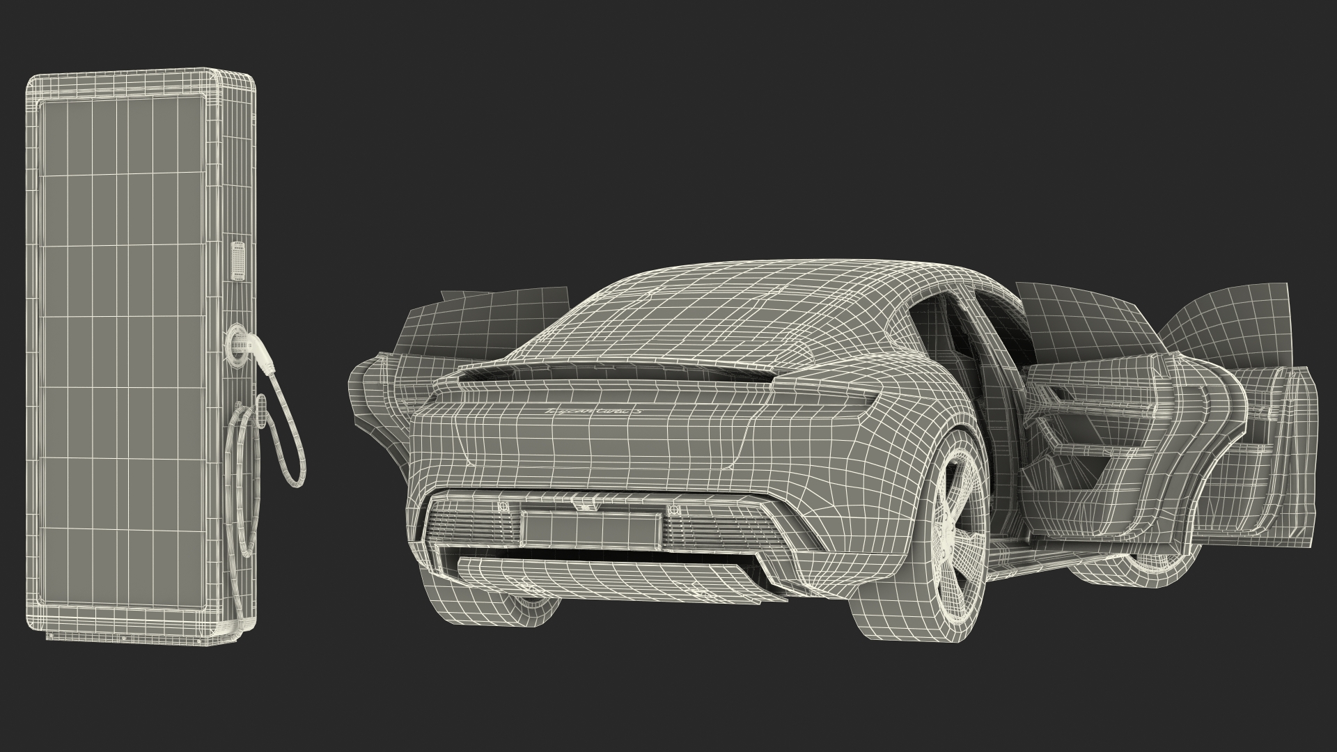 3D Electric Car Charging Station and Porsche Taycan Turbo S 2020 Rigged model