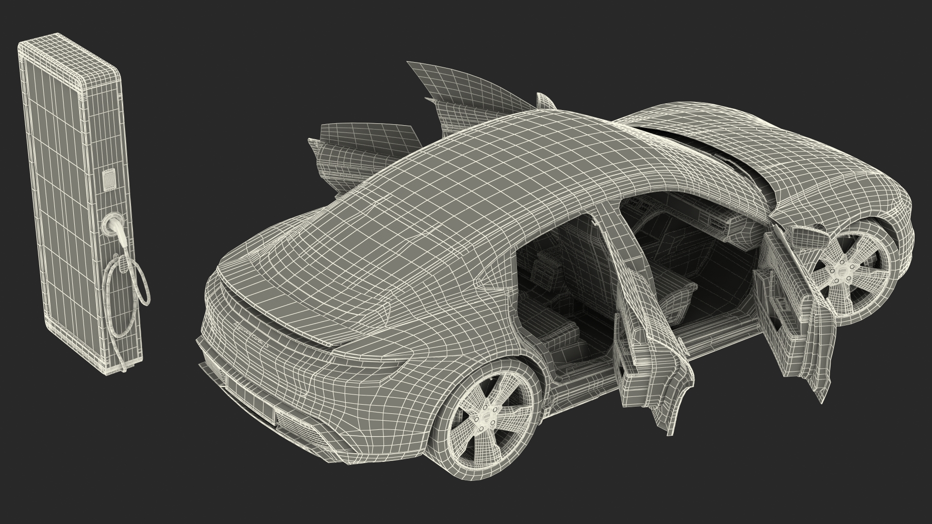 3D Electric Car Charging Station and Porsche Taycan Turbo S 2020 Rigged model