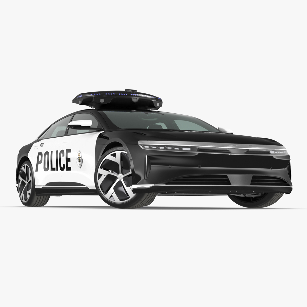 Lucid Air Electric Police Car with Drone Launch Pad Rigged for Cinema 4D 3D