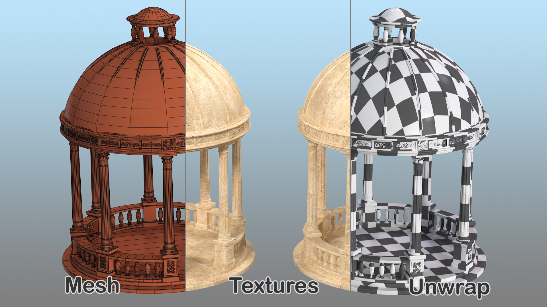 Outdoor Stone Garden Gazebo with Roof 3D