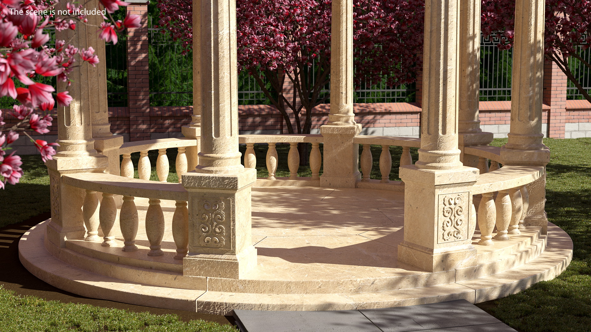 Outdoor Stone Garden Gazebo with Roof 3D