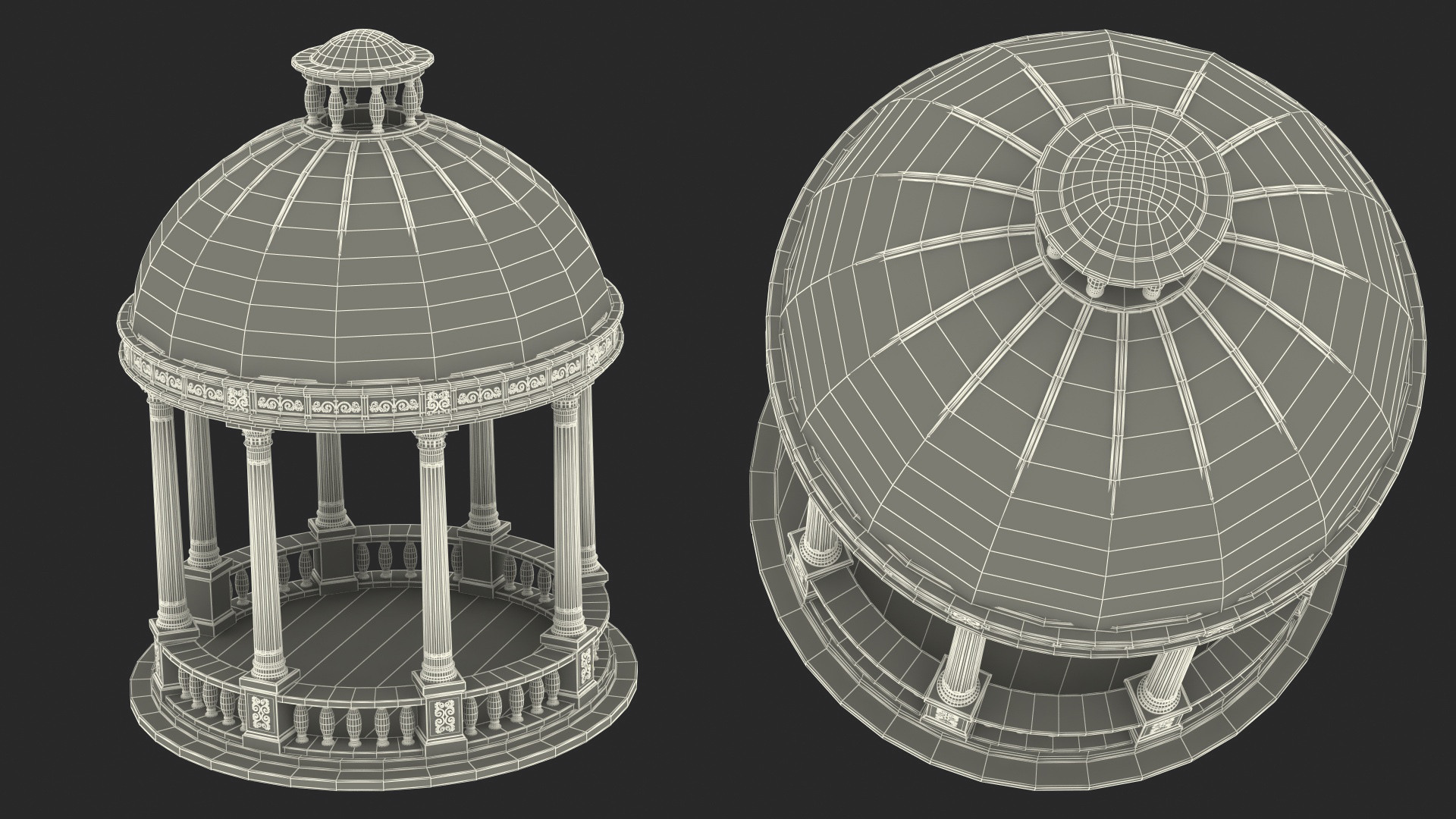 Outdoor Stone Garden Gazebo with Roof 3D