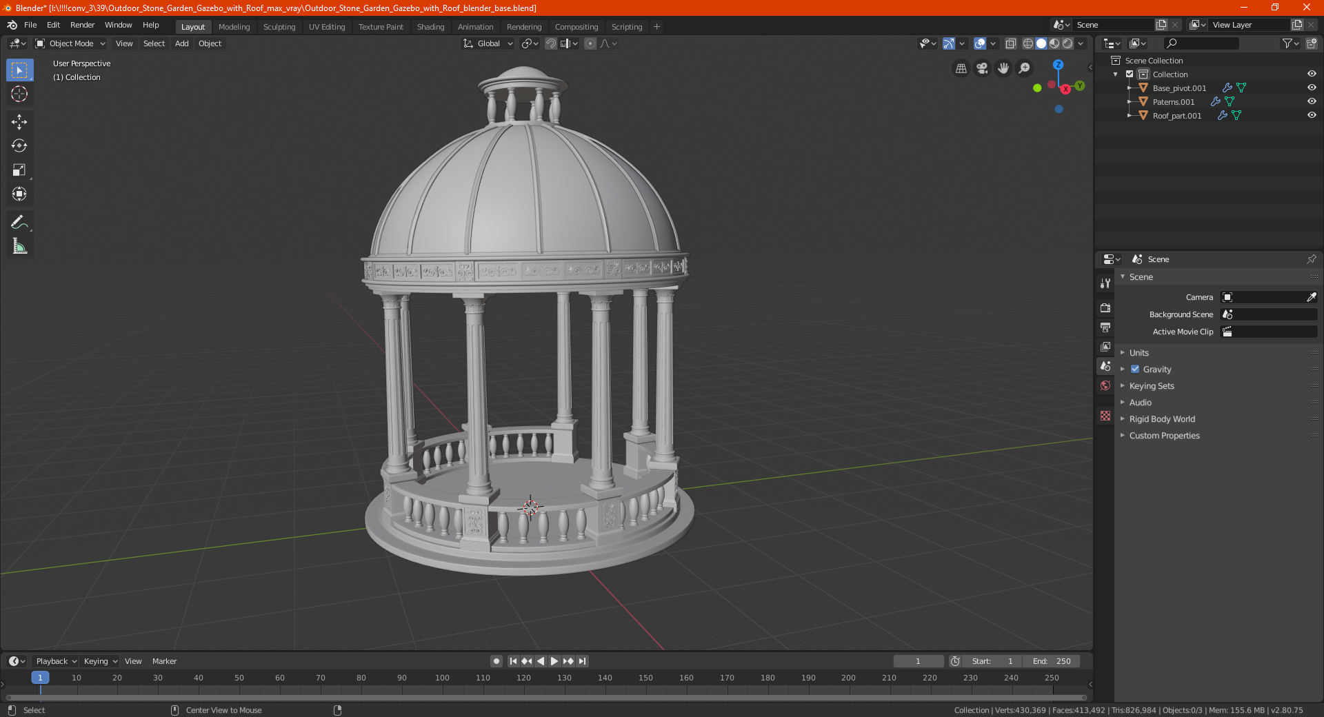 Outdoor Stone Garden Gazebo with Roof 3D