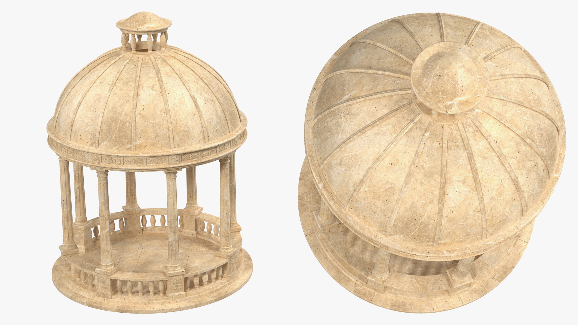Outdoor Stone Garden Gazebo with Roof 3D