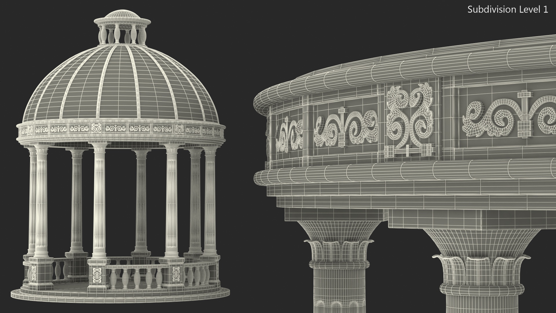 Outdoor Stone Garden Gazebo with Roof 3D