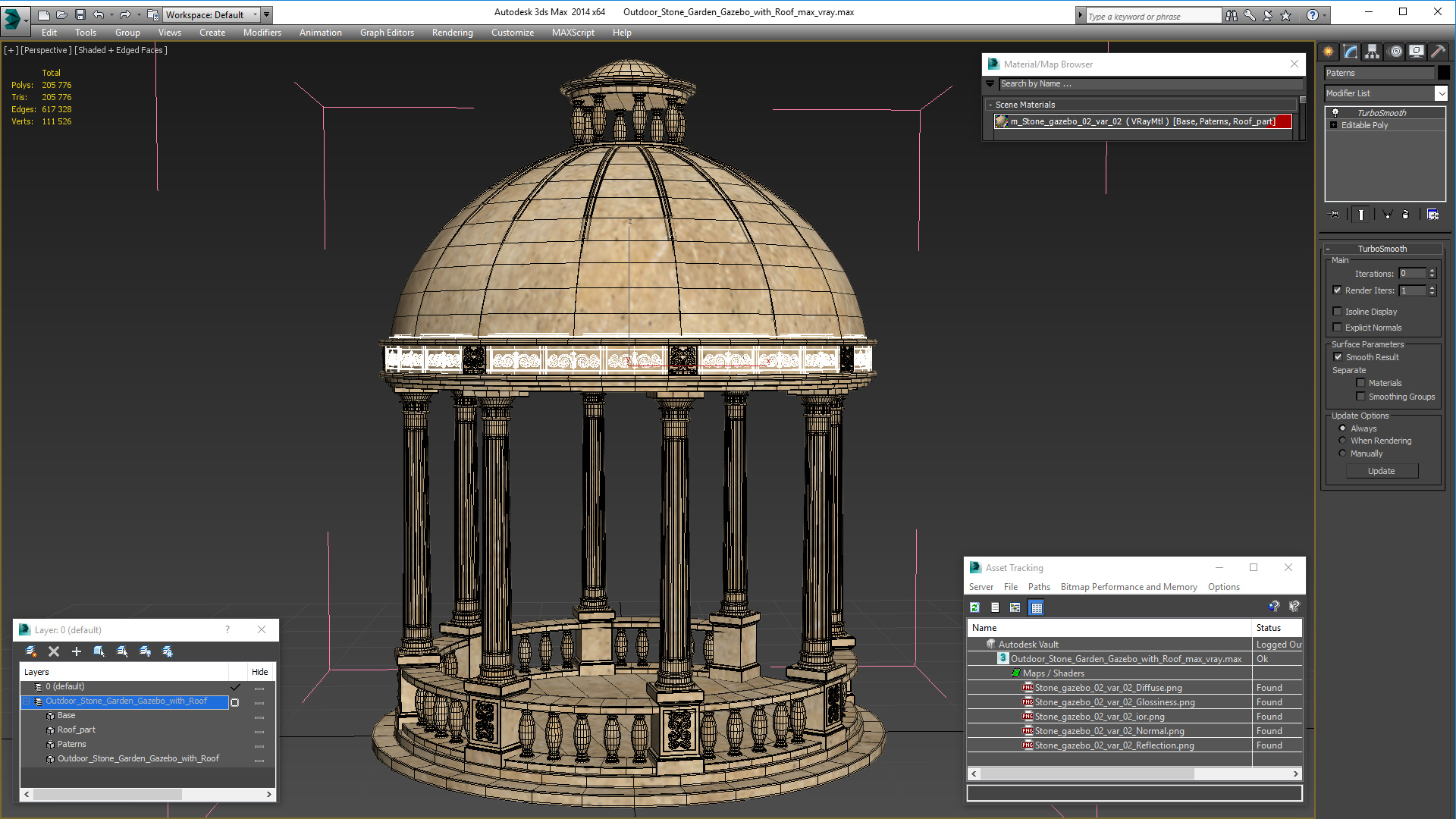 Outdoor Stone Garden Gazebo with Roof 3D
