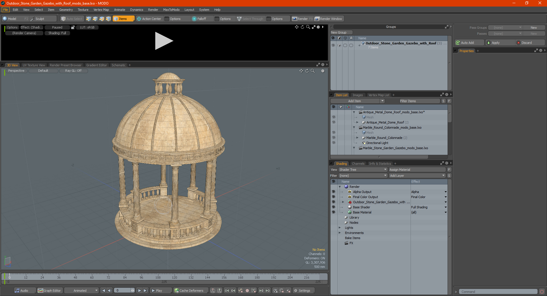 Outdoor Stone Garden Gazebo with Roof 3D