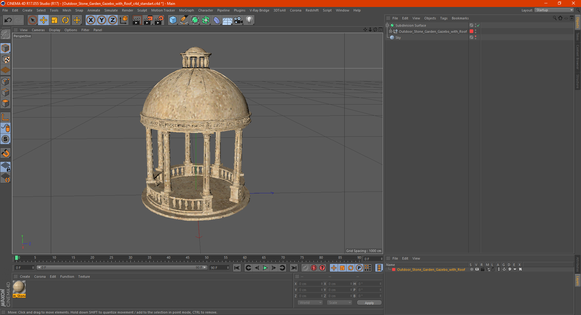 Outdoor Stone Garden Gazebo with Roof 3D