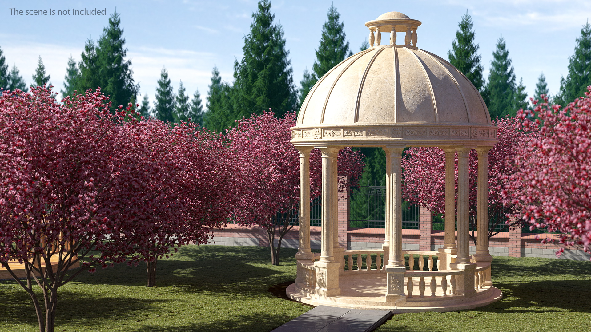 Outdoor Stone Garden Gazebo with Roof 3D