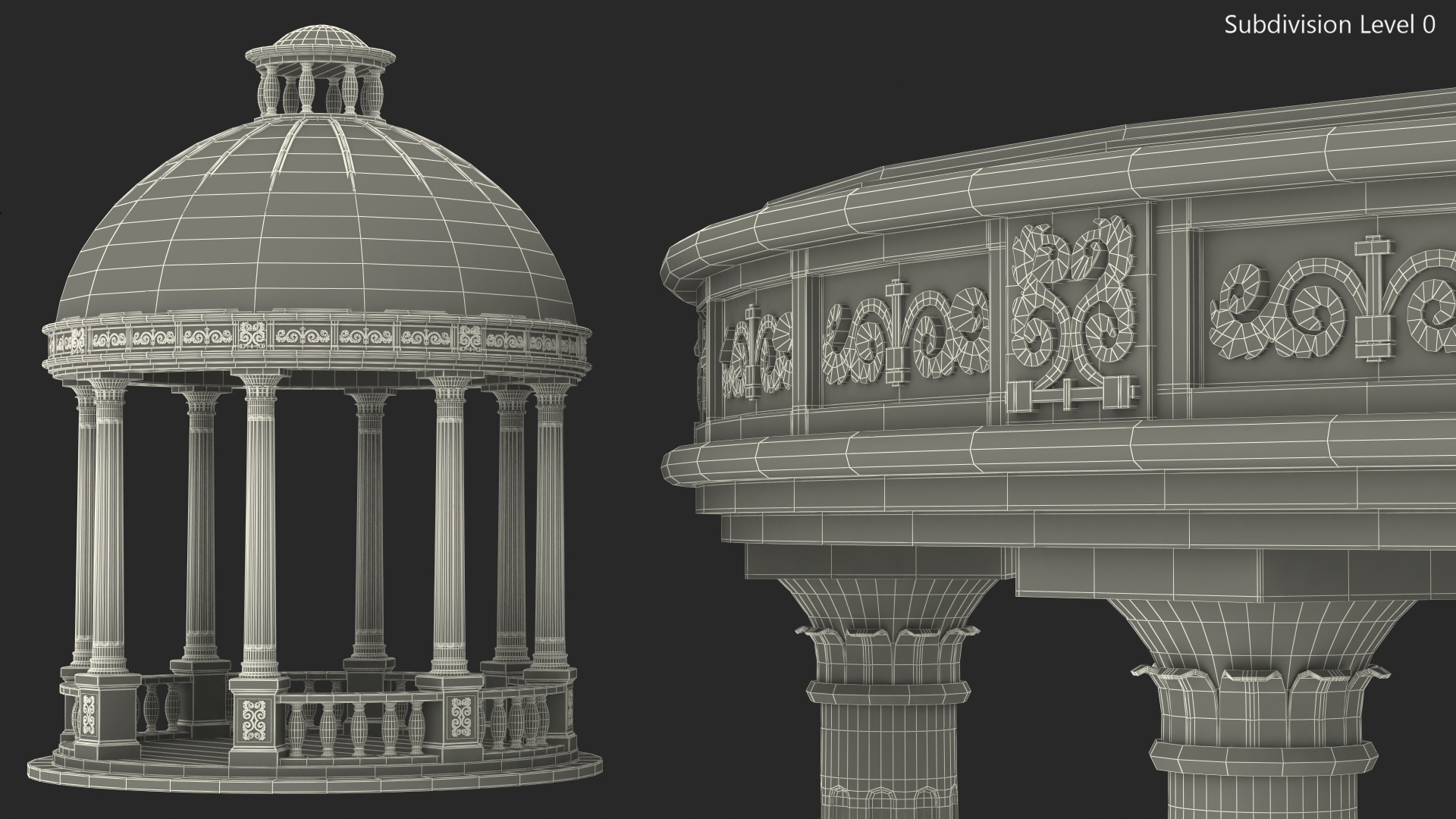 Outdoor Stone Garden Gazebo with Roof 3D