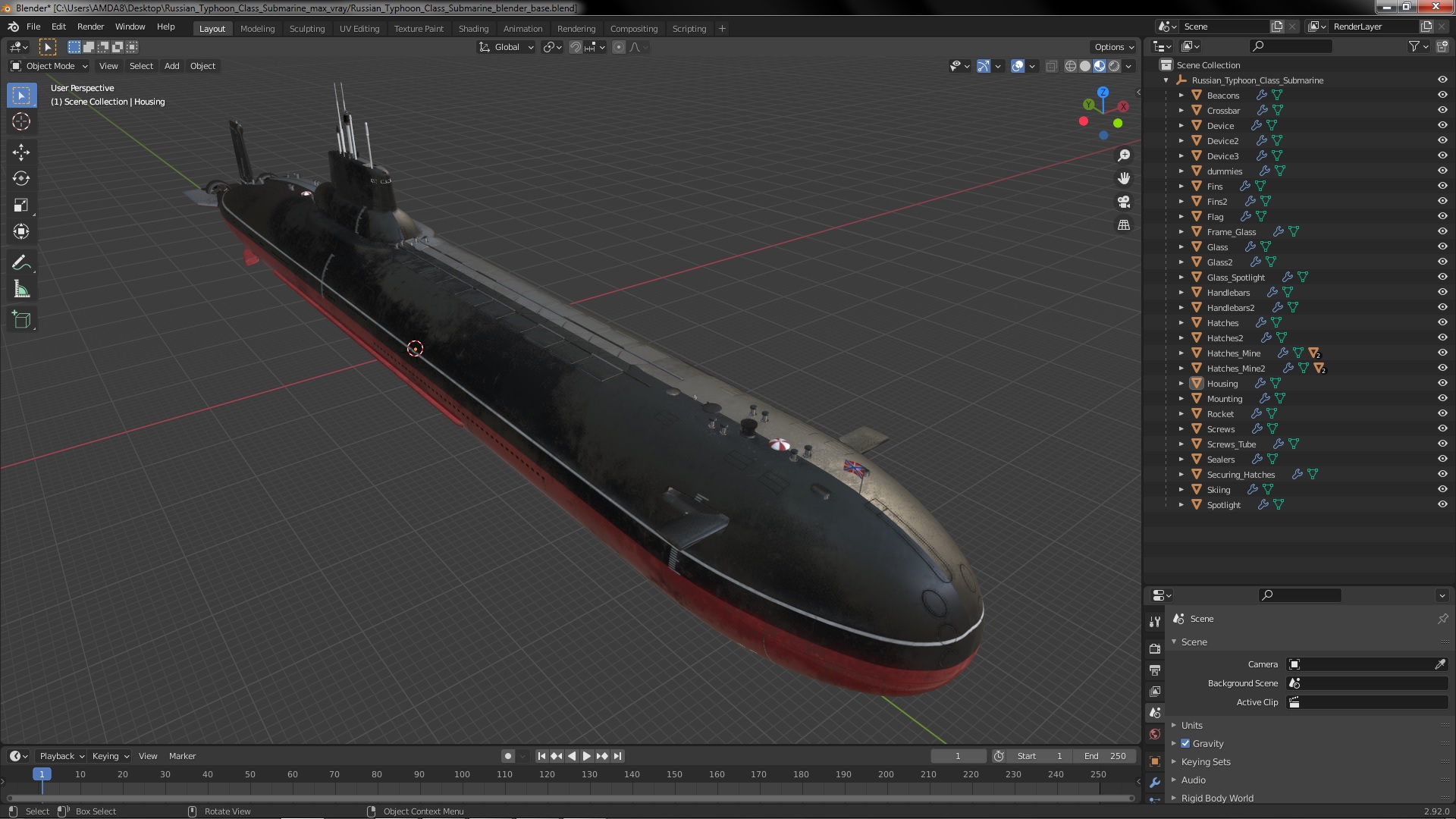 3D Russian Typhoon Class Submarine