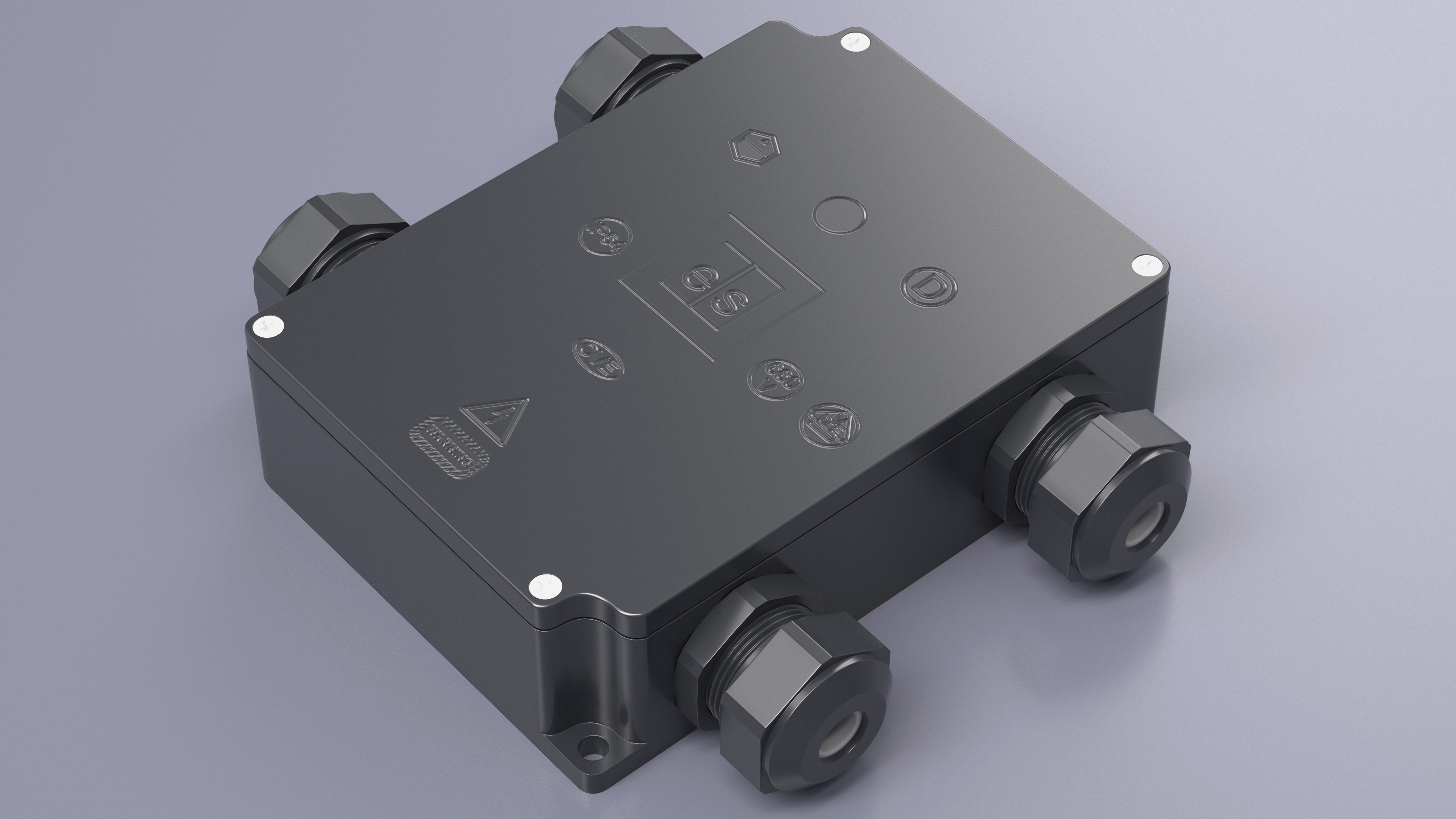 Black Closed Junction Box for 4 Wires 3D