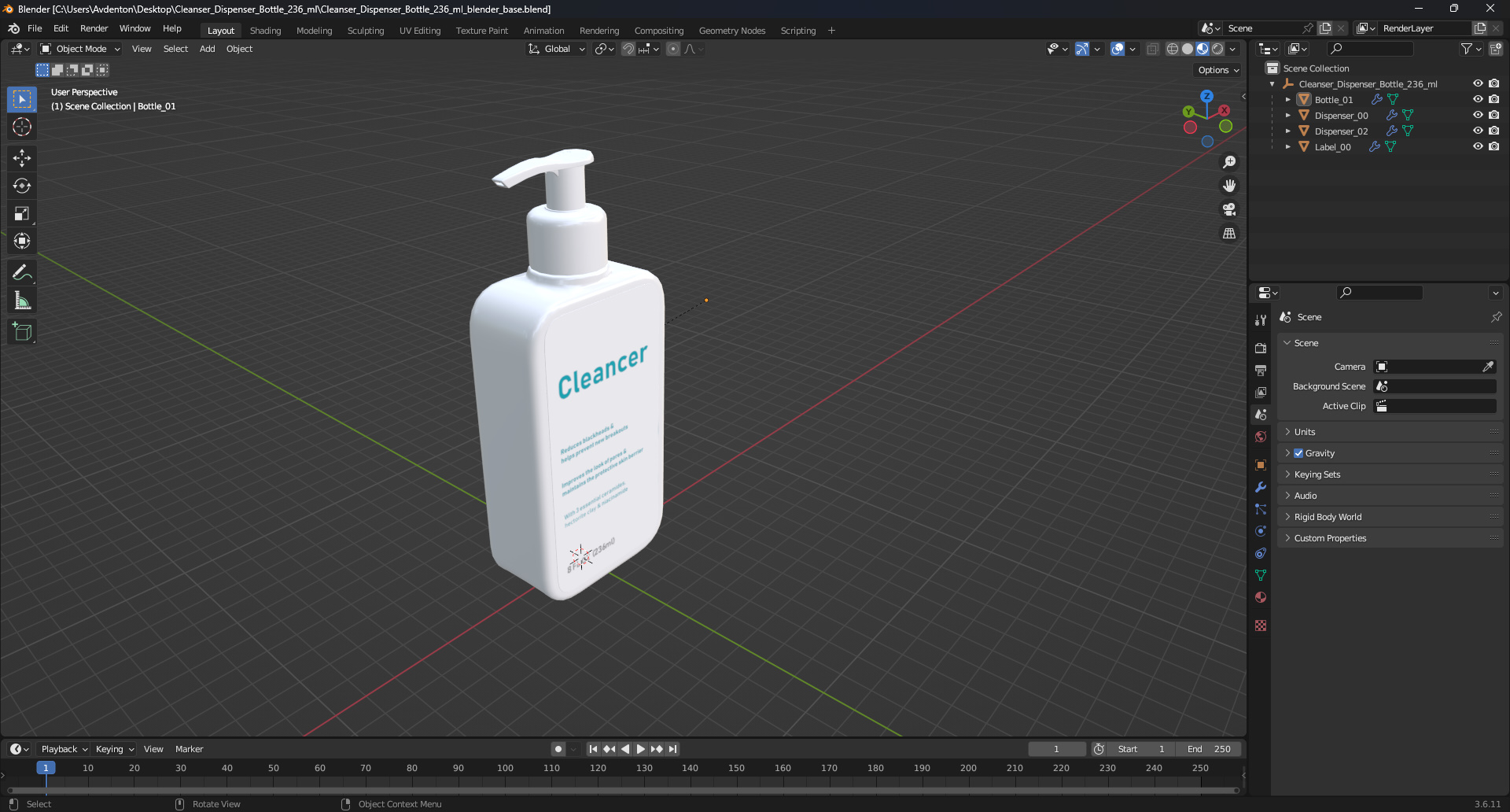 Cleanser Dispenser Bottle 236 ml 3D