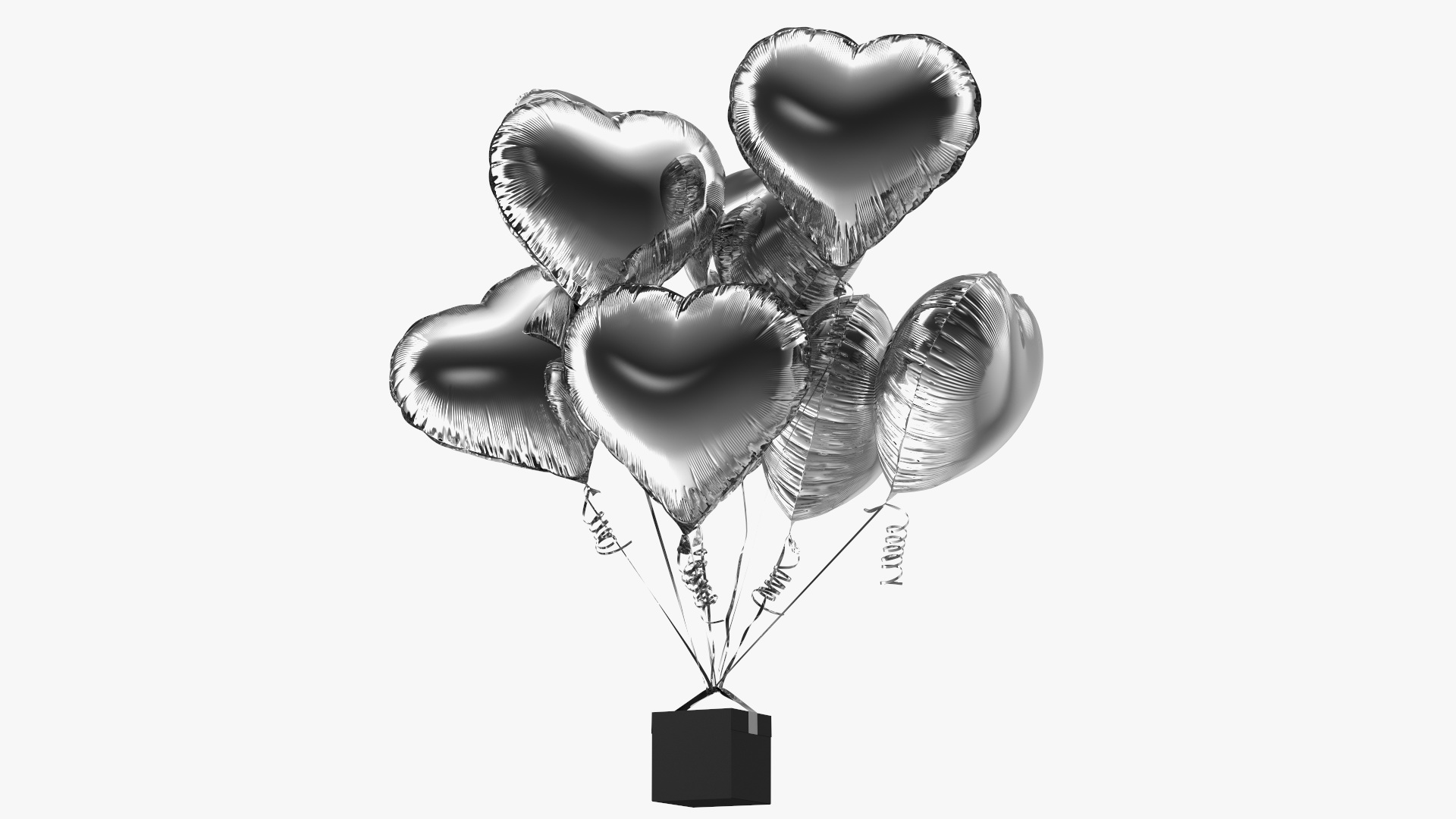 3D Bouquet of Silver Heart Balloons with Gift Box