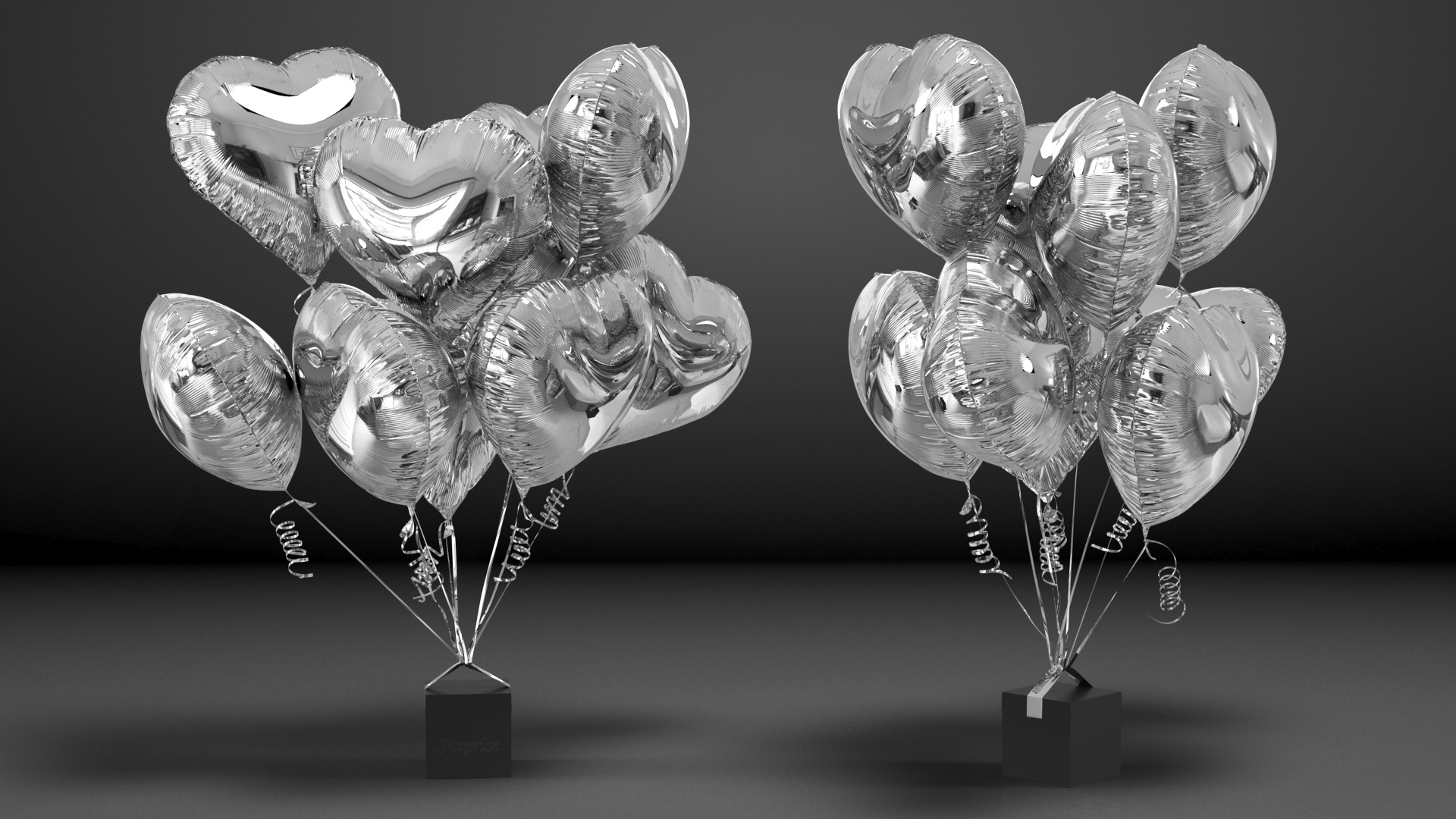 3D Bouquet of Silver Heart Balloons with Gift Box
