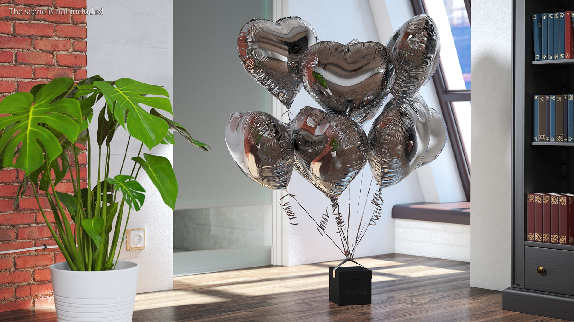 3D Bouquet of Silver Heart Balloons with Gift Box