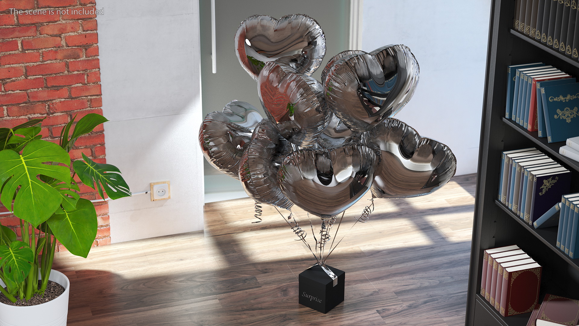 3D Bouquet of Silver Heart Balloons with Gift Box