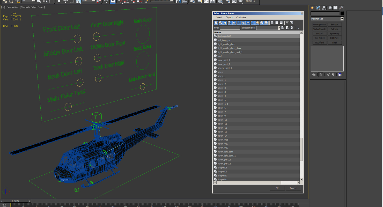 3D Military Utility Helicopter Bell UH 1 Iroquois Rigged model