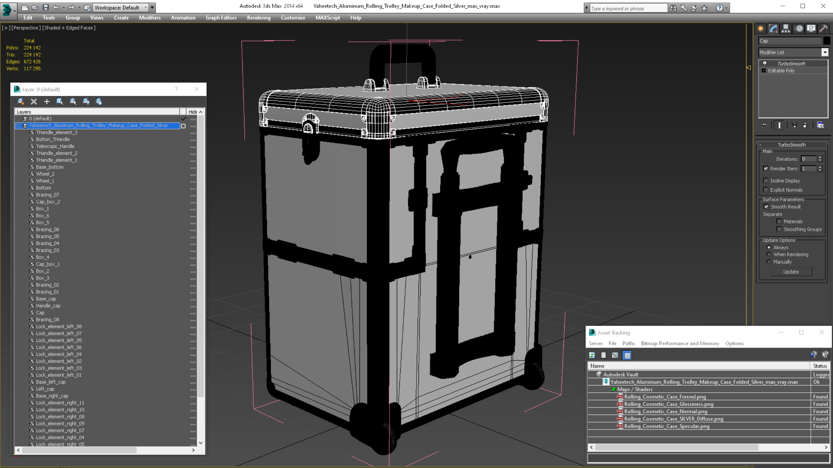 3D model Yaheetech Aluminum Rolling Trolley Makeup Case Folded Silver