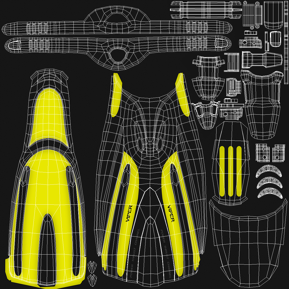 3D Oceanic Viper Open Heel Fins model