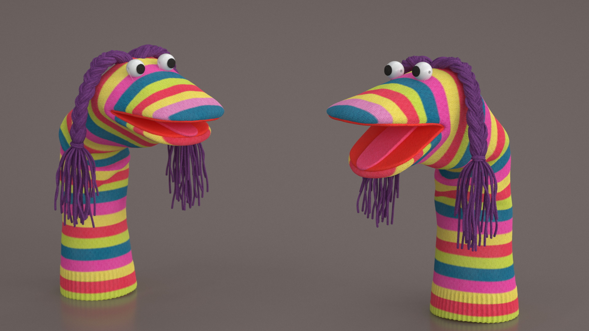 3D model Striped Sock Puppet Girl Rigged for Maya