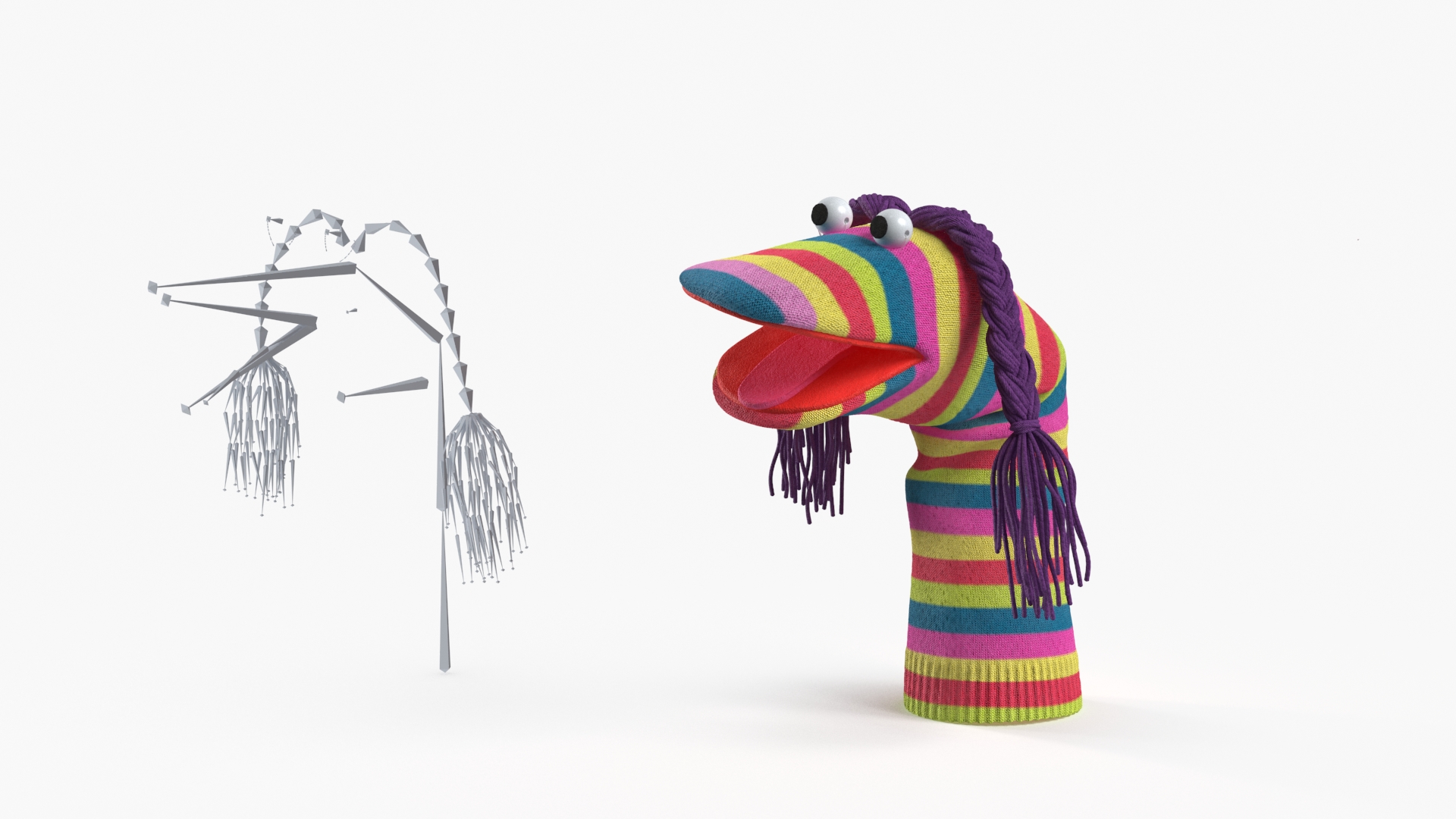 3D model Striped Sock Puppet Girl Rigged for Maya