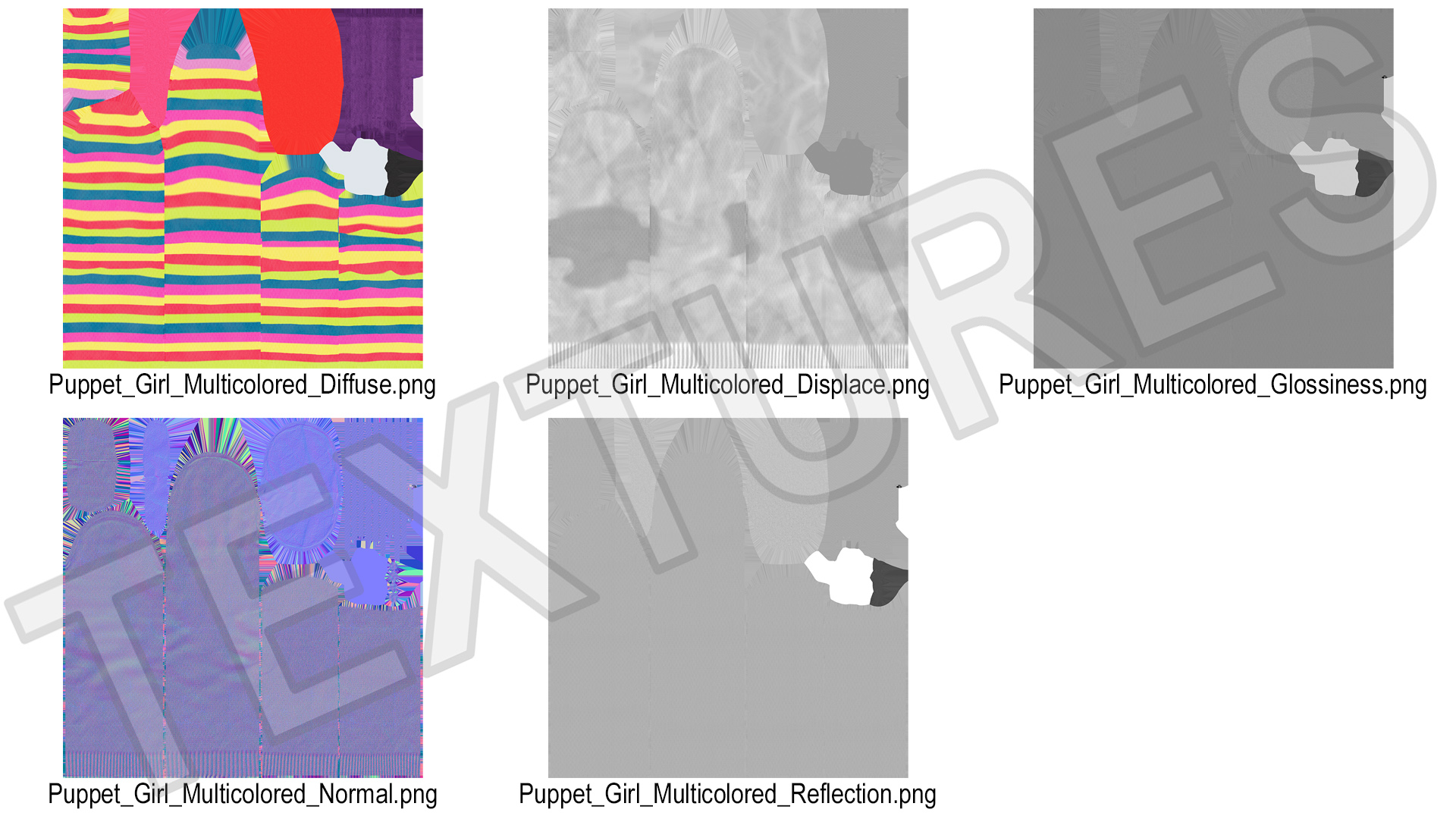 3D model Striped Sock Puppet Girl Rigged for Maya