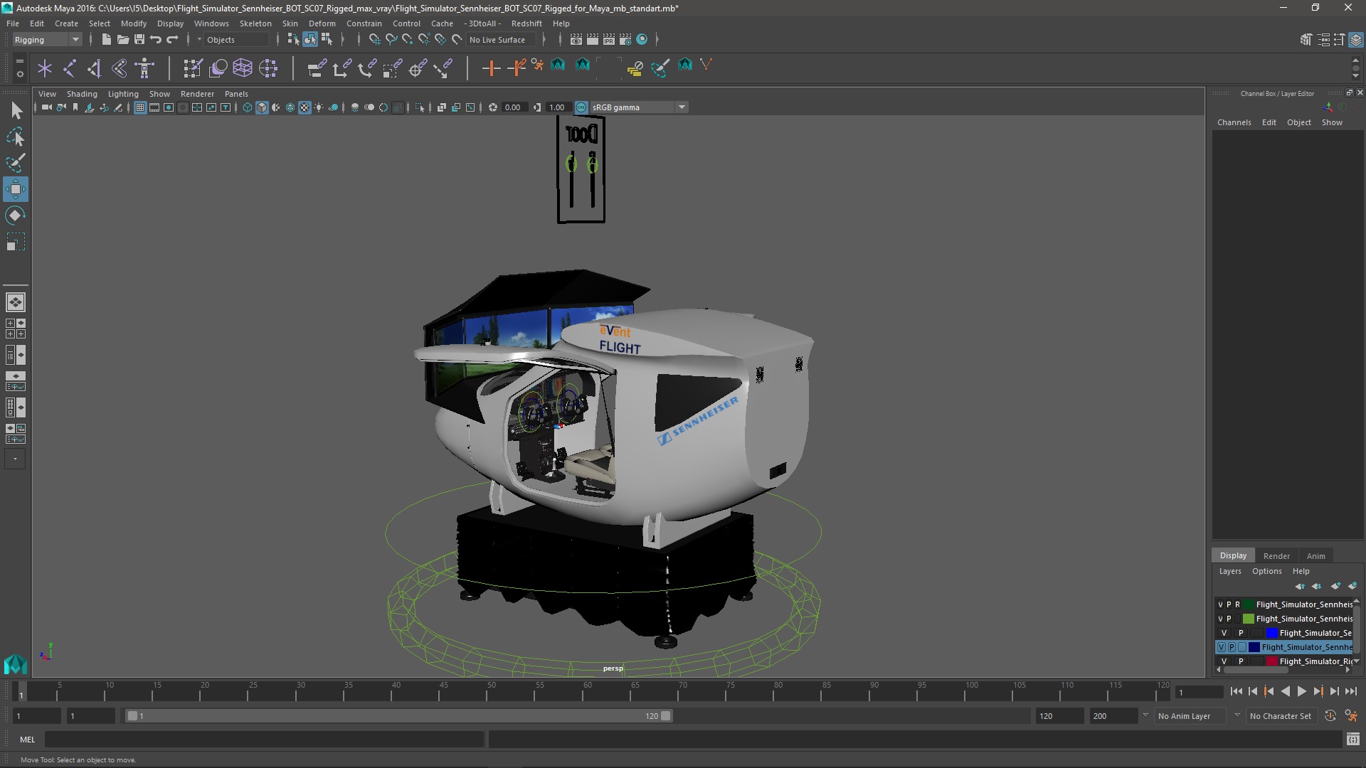 Flight Simulator Sennheiser BOT SC07 Rigged for Maya 3D