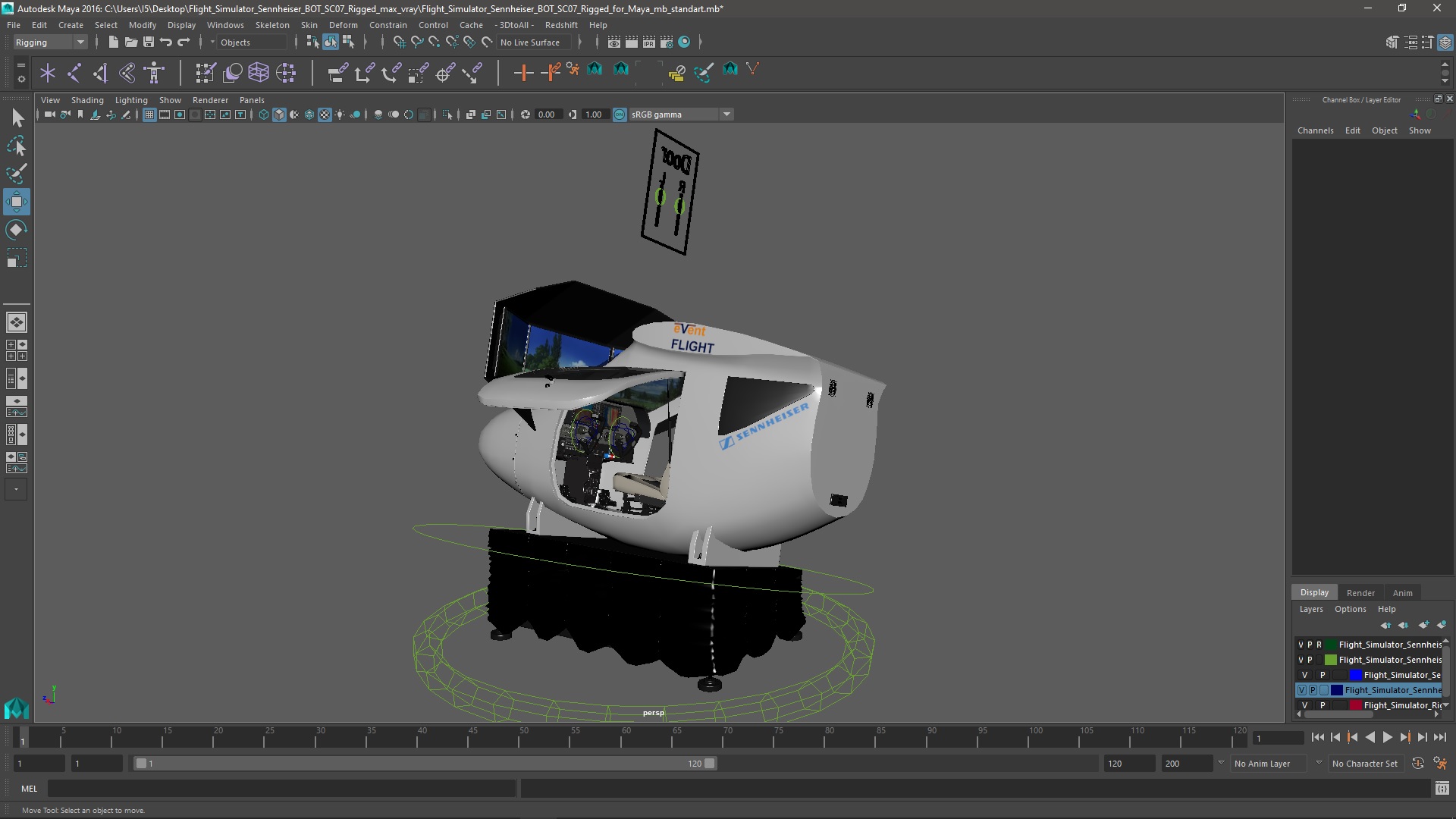 Flight Simulator Sennheiser BOT SC07 Rigged for Maya 3D