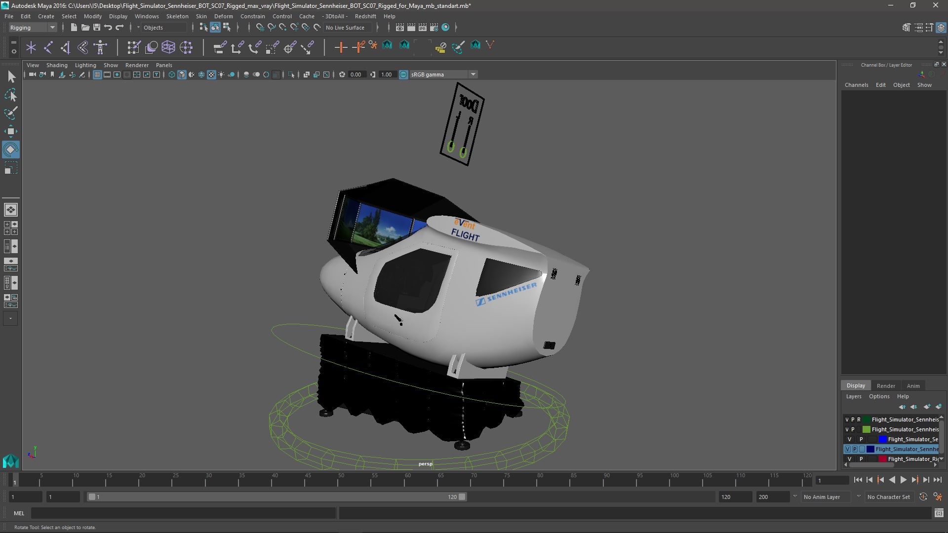 Flight Simulator Sennheiser BOT SC07 Rigged for Maya 3D