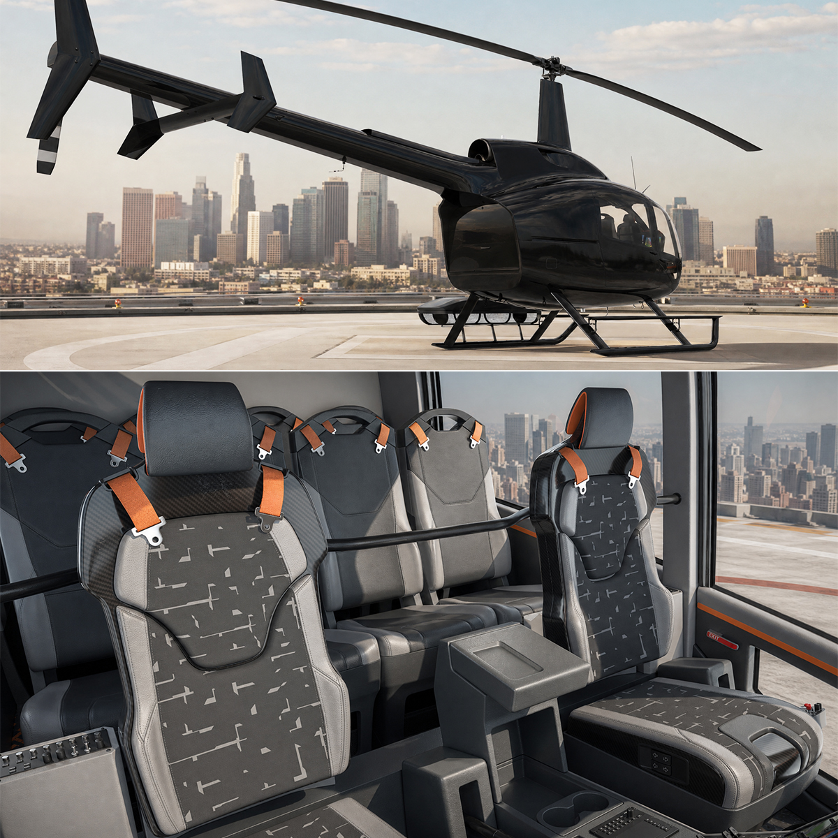 Modern Light Utility Helicopter Black 3D model preview