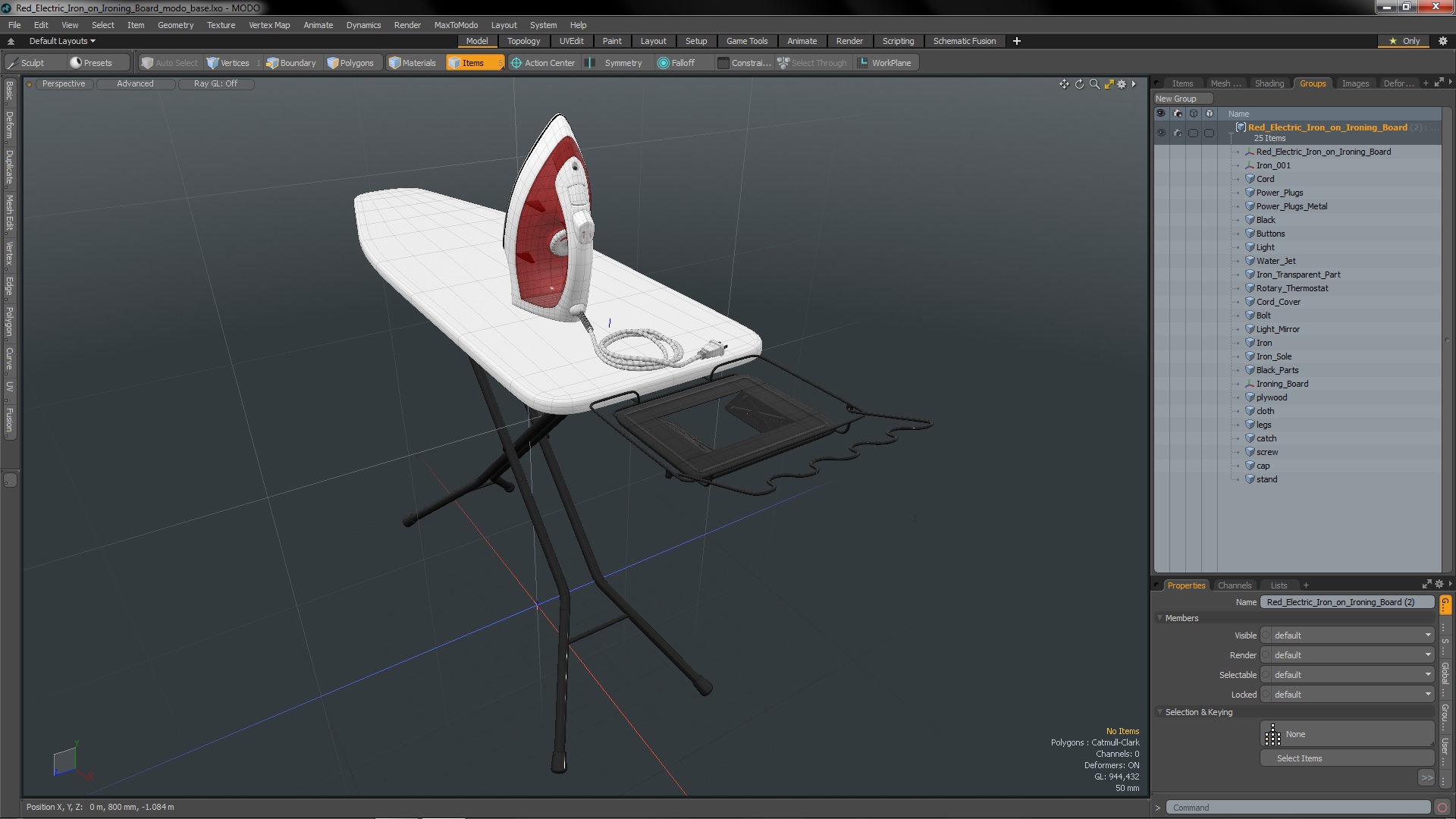 Red Electric Iron on Ironing Board 3D model