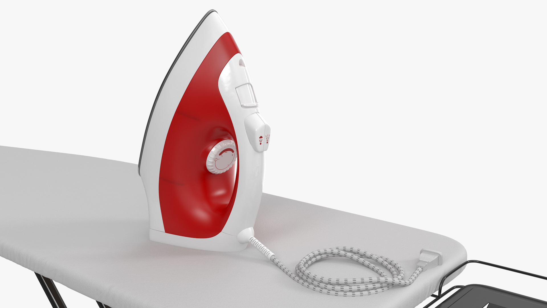 Red Electric Iron on Ironing Board 3D model