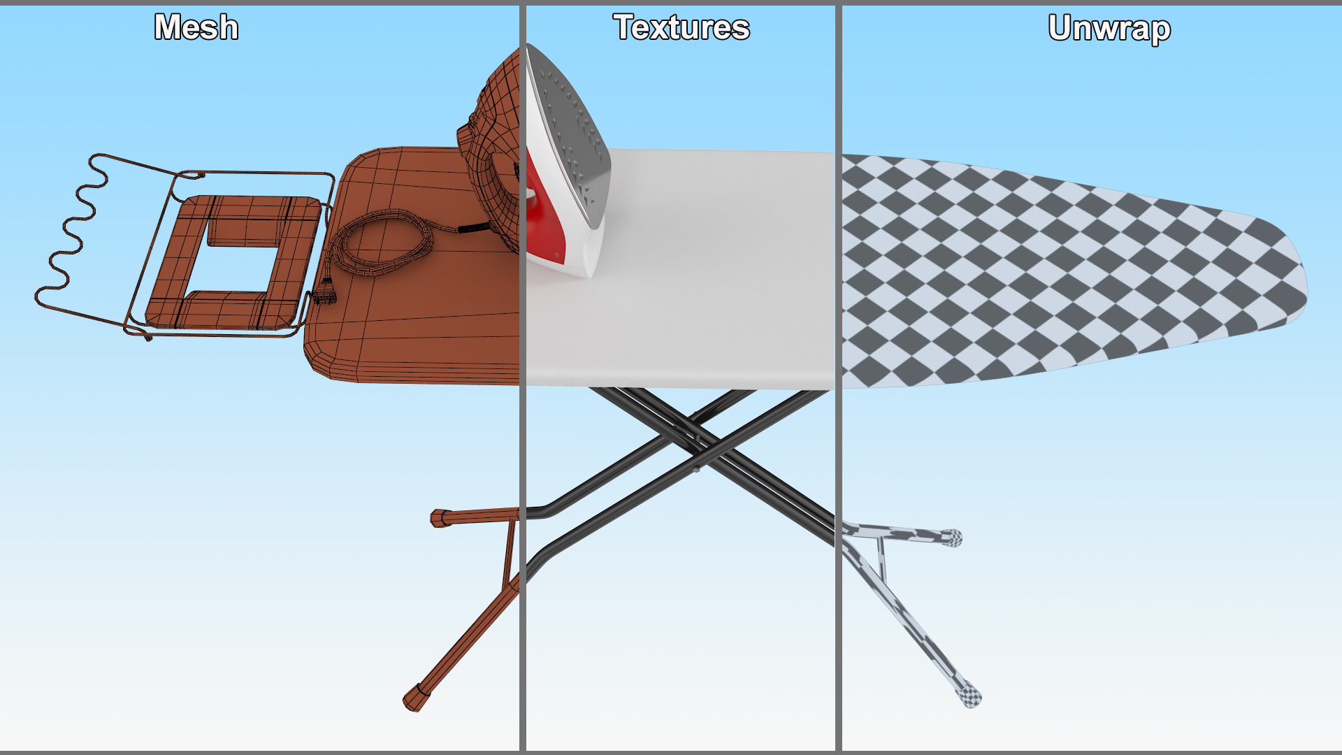 Red Electric Iron on Ironing Board 3D model