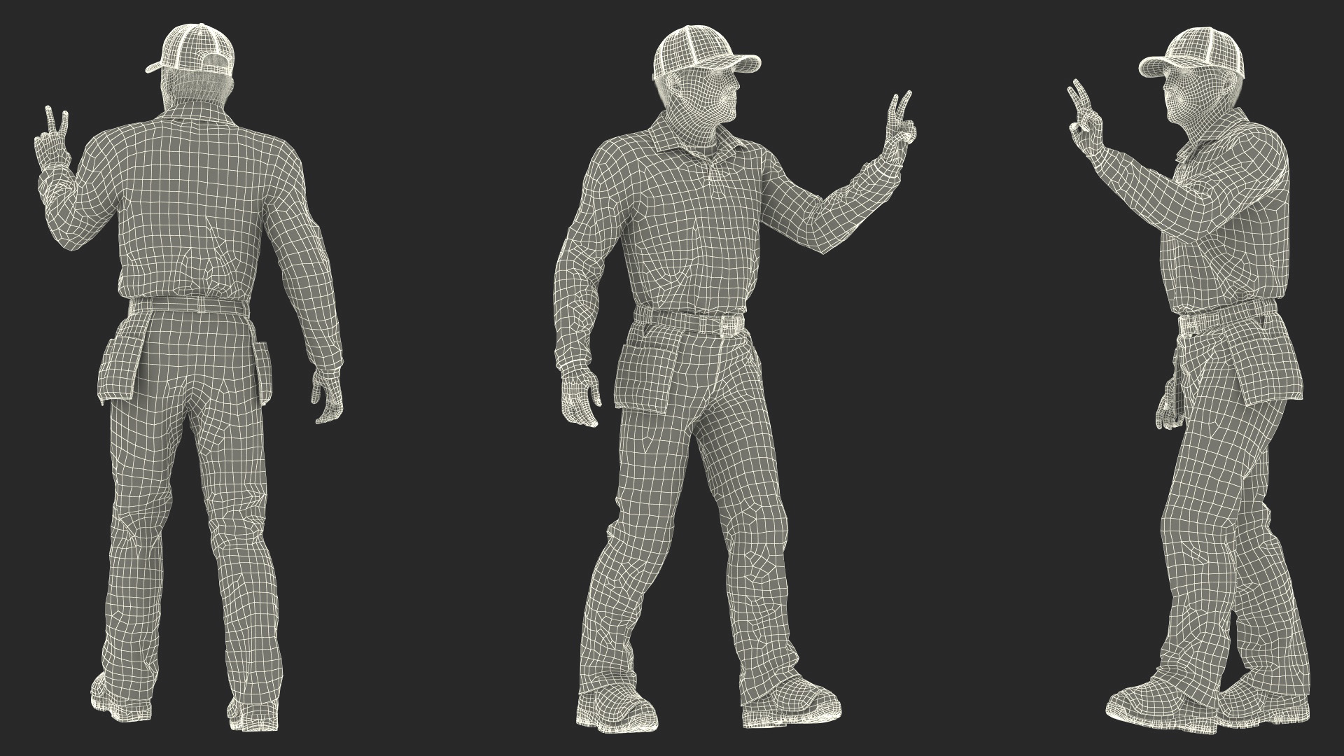 3D Baseball Umpire in Cap Showing Points Fur