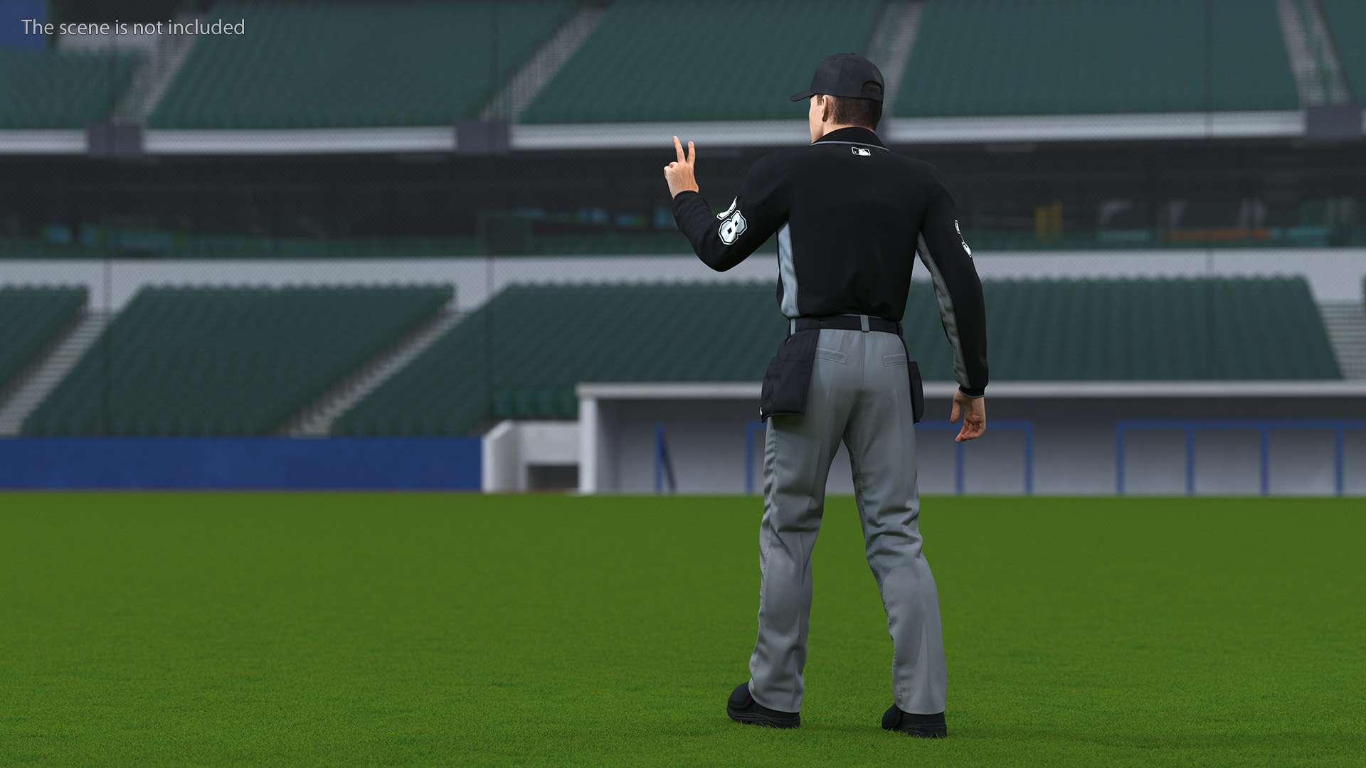 3D Baseball Umpire in Cap Showing Points Fur