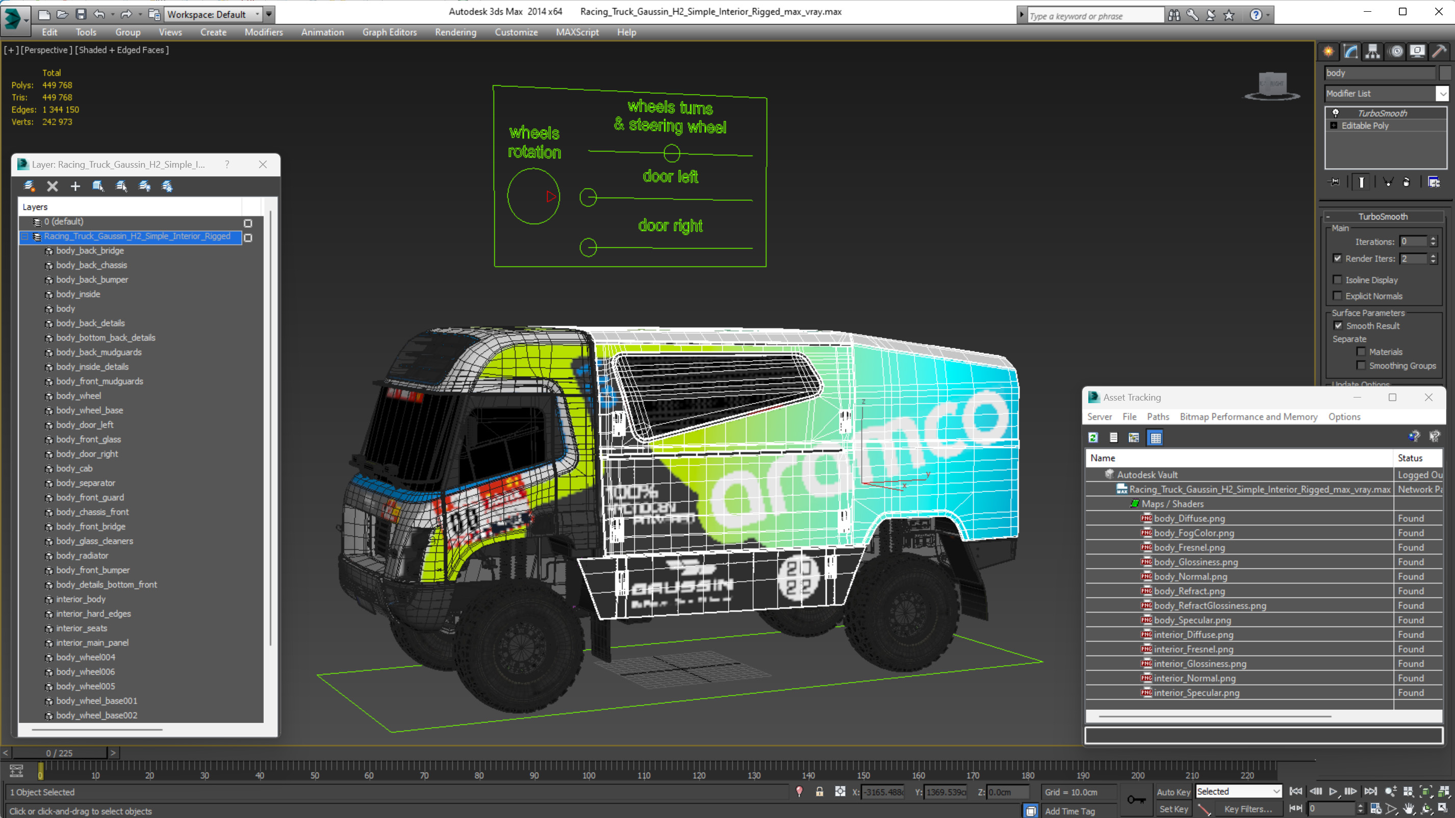3D Racing Truck Gaussin H2 Simple Interior Rigged