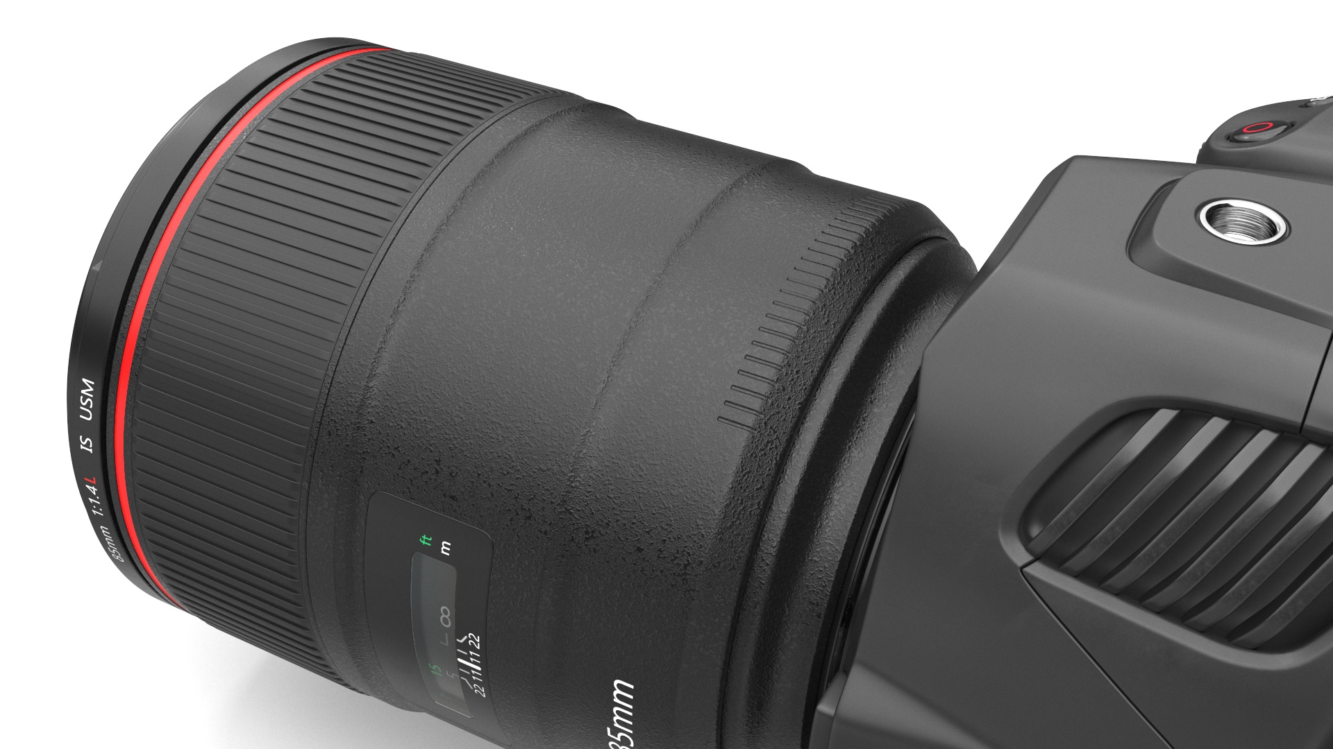 3D model Modern Professional Camera Light On with Lens