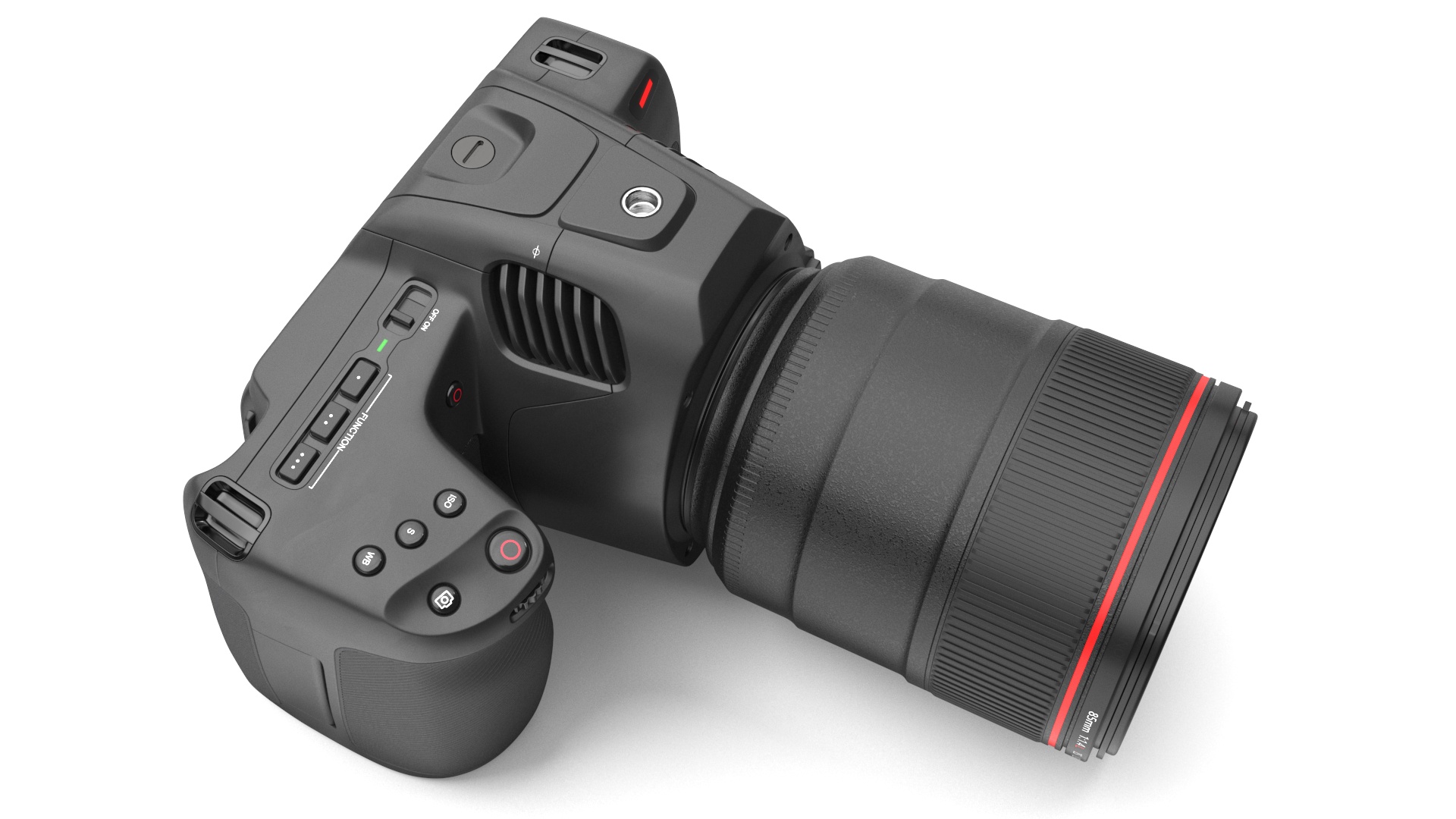 3D model Modern Professional Camera Light On with Lens