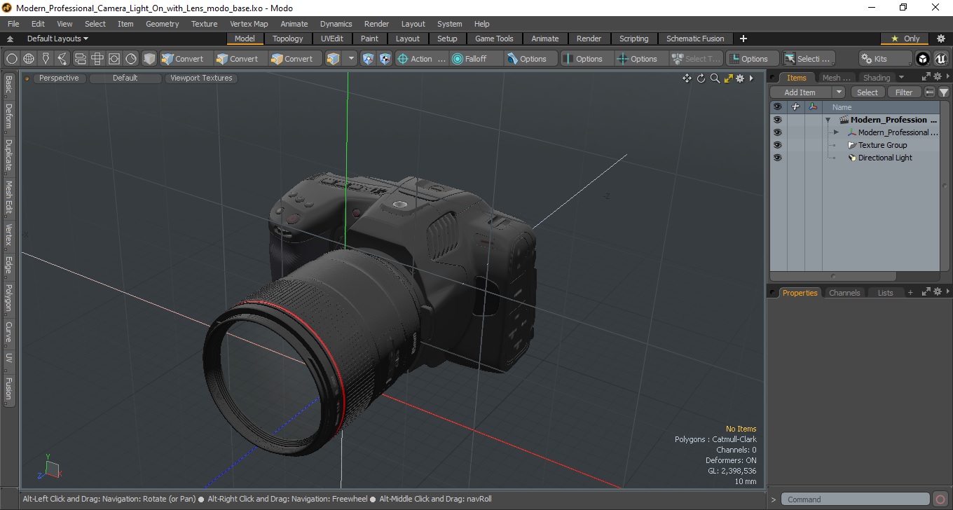 3D model Modern Professional Camera Light On with Lens